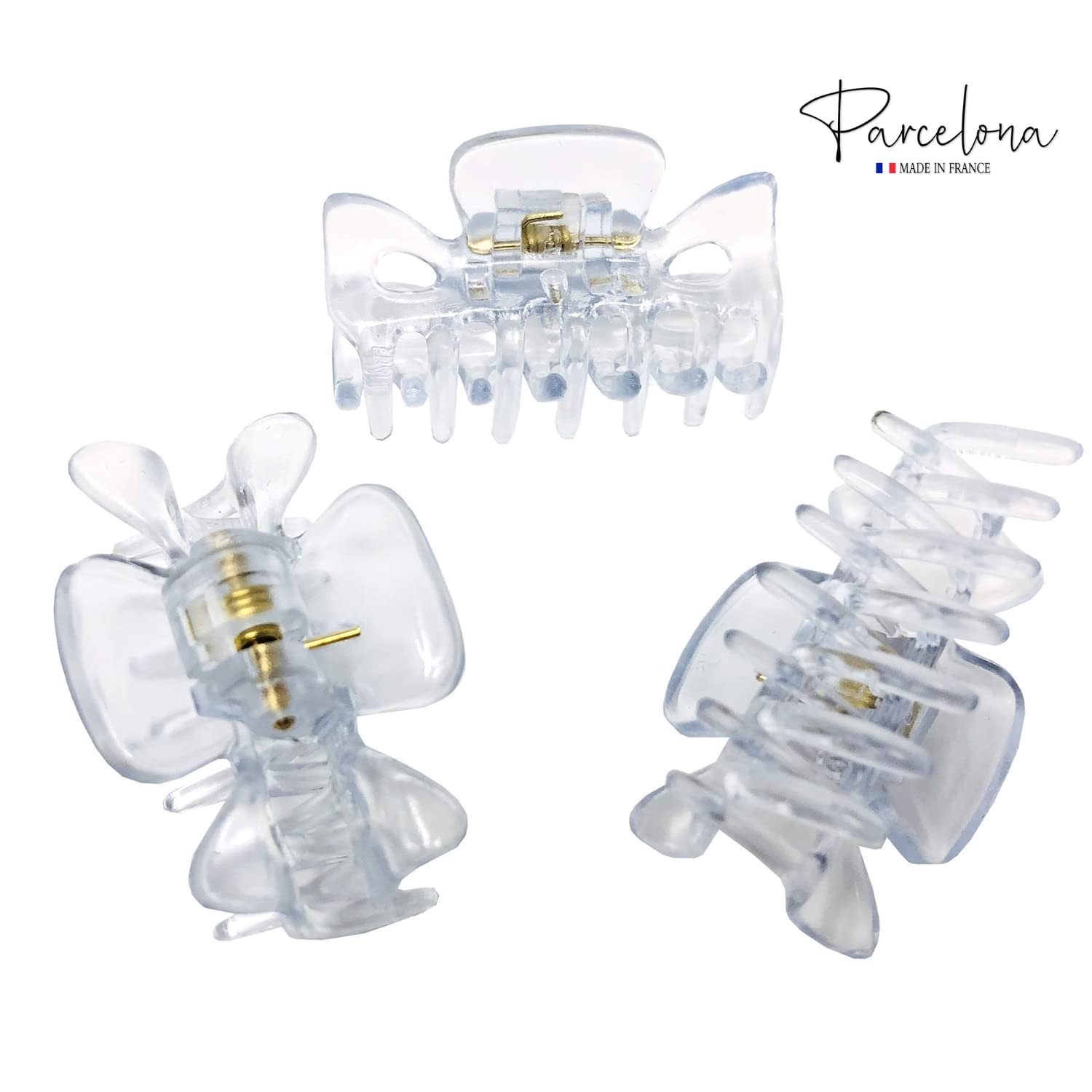 Parcelona French Classic 1.5″ Small Celluloid Set of 3 Hair Claws for Women