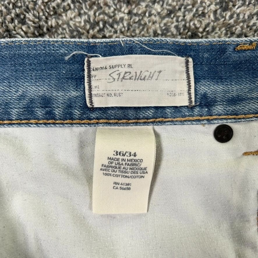 Denim & Supply Ralph Lauren Blue Denim Jeans Mens 36×34 Straight Fit Distressed