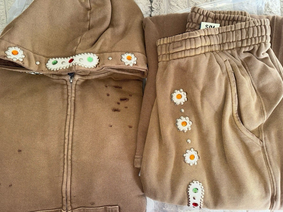 BRAVE STUDIOS Brown Sapphire Zip Hoodie Size Medium + Baggy Sweatpants Size S/M