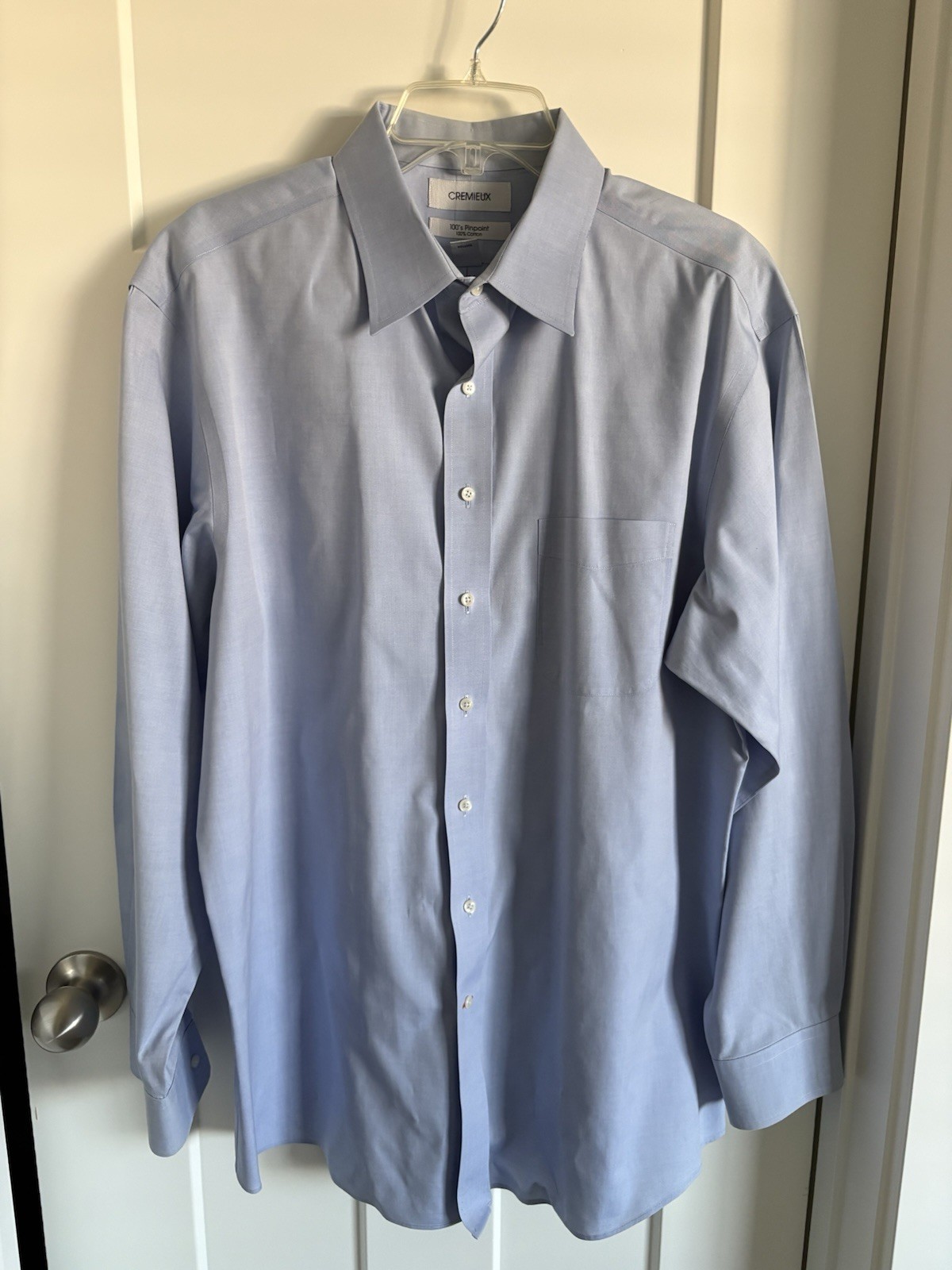Cremieux Light Blue Color Dress Shirt (Size 17/35) 100’s Pinpoint Spread Collar