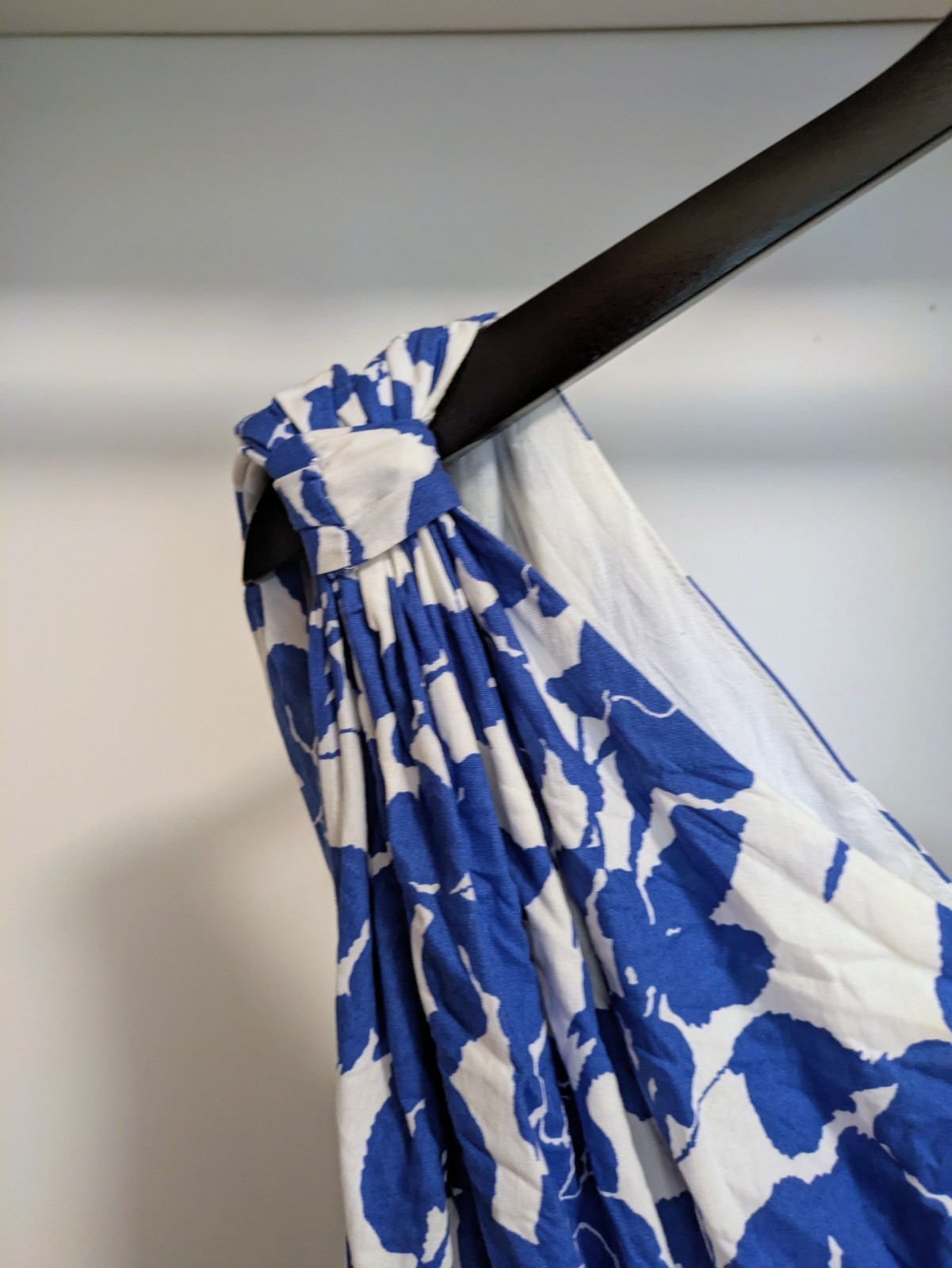 Hyacinth House Blue White Floral One Shoulder Maxi Dress Ruffle Lined Cotton S