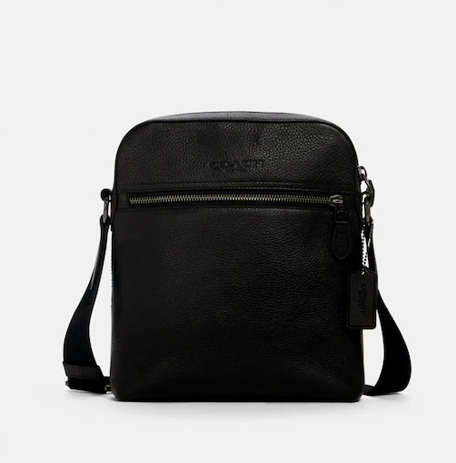 NWT Coach 4011 Houston Flight Pebbled Leather Messenger Bag Black