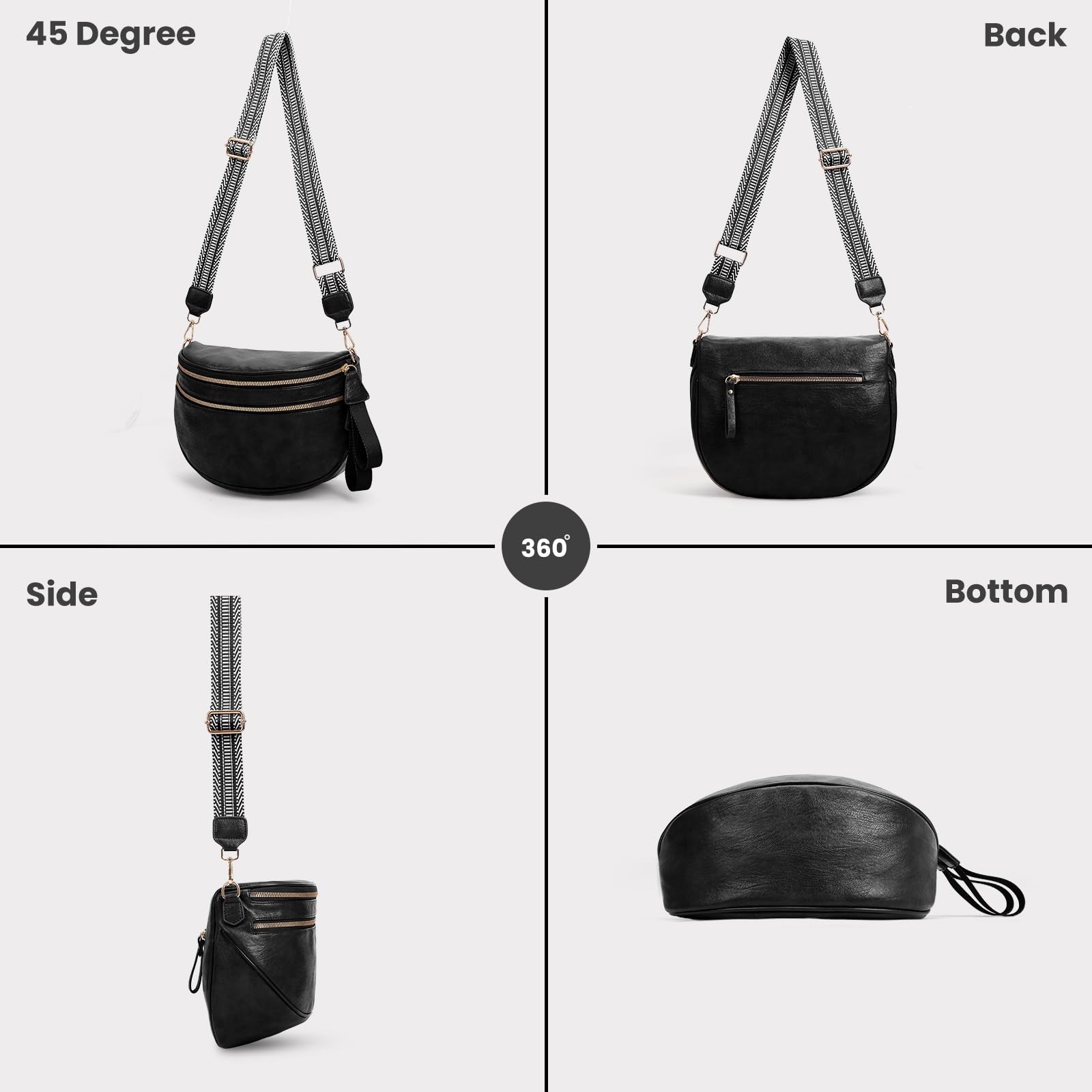 Leather Crossbody Fanny Pack Trendy Bum Bag Double Zip Multi Compartment with…