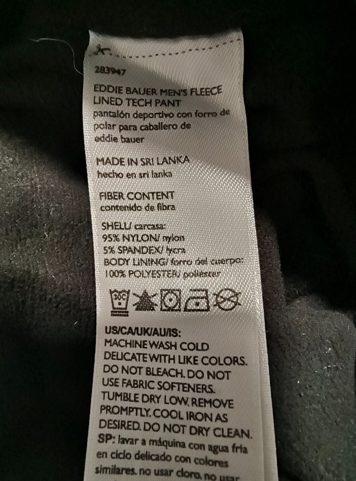 Eddie Bauer Men’s Tech Pant 34×30 Fleece Lined 2-Way Stretch Black