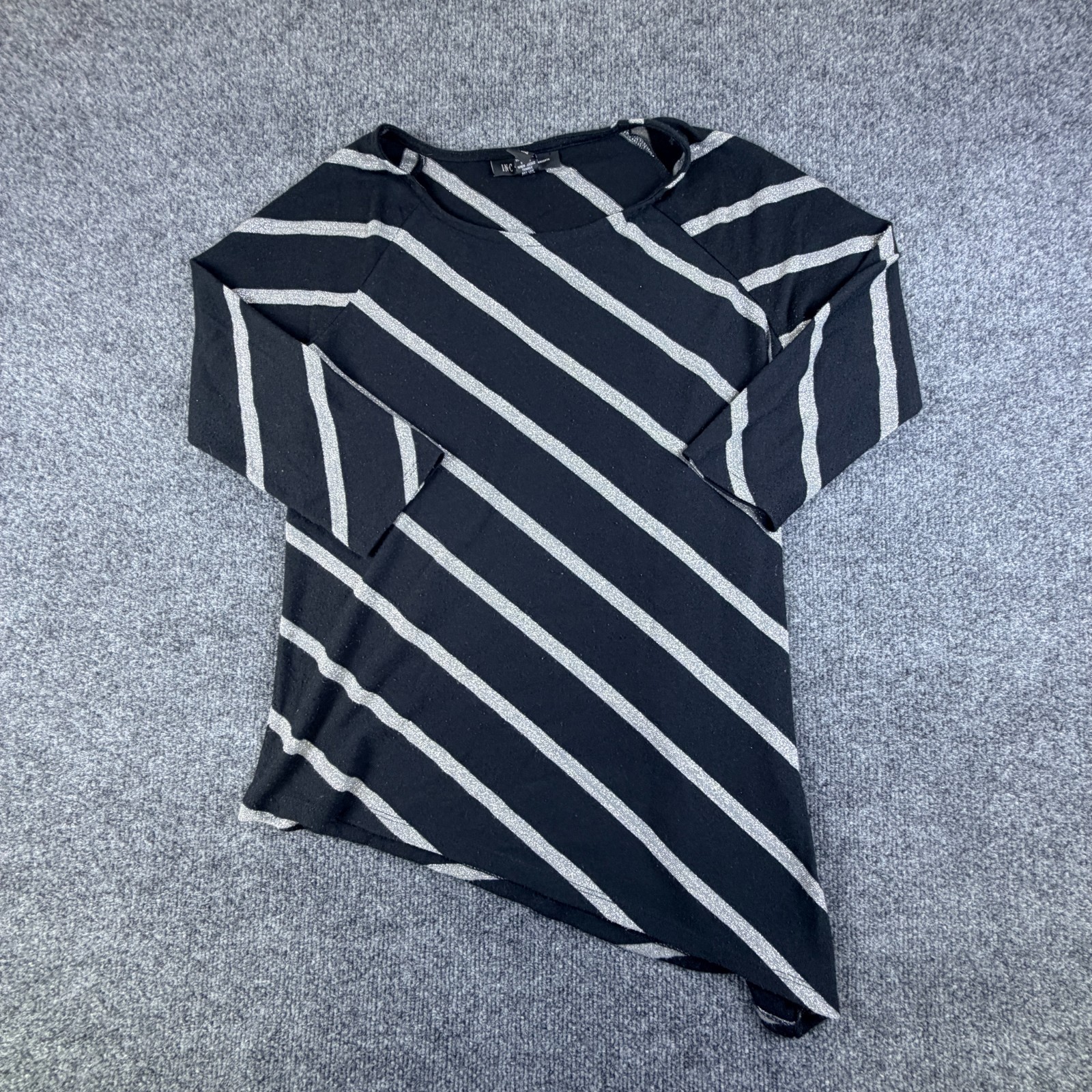 INC International Concepts Tunic Top Womens Large Black Striped Asymmetric Hem