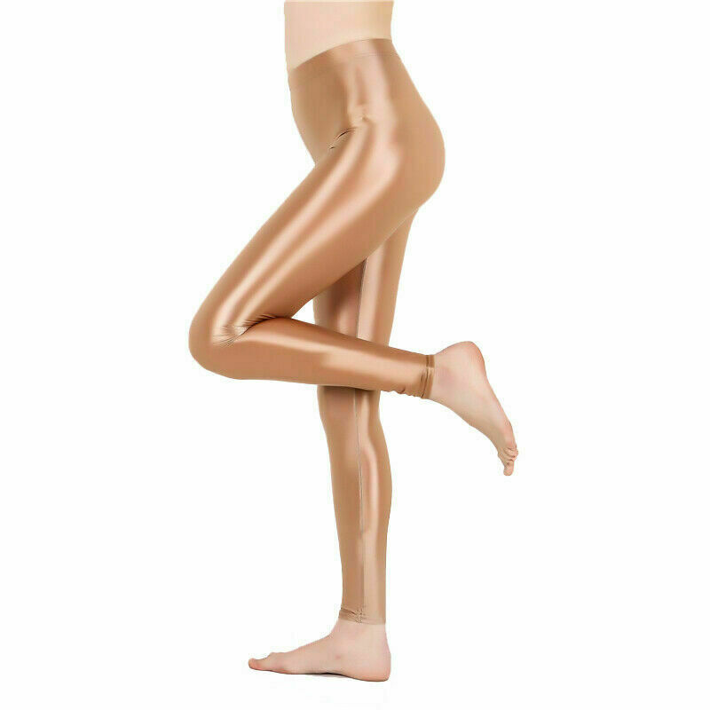 Womens WET LOOK Shiny Stretch Leggings Gym Sports Trousers High Waist Yoga Pants