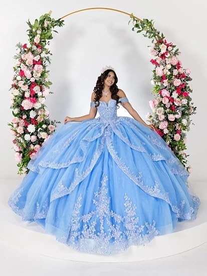‌Lace Appliques Quinceanera Dresses with Train Tulle Tassel Vestido De 15 Aos
