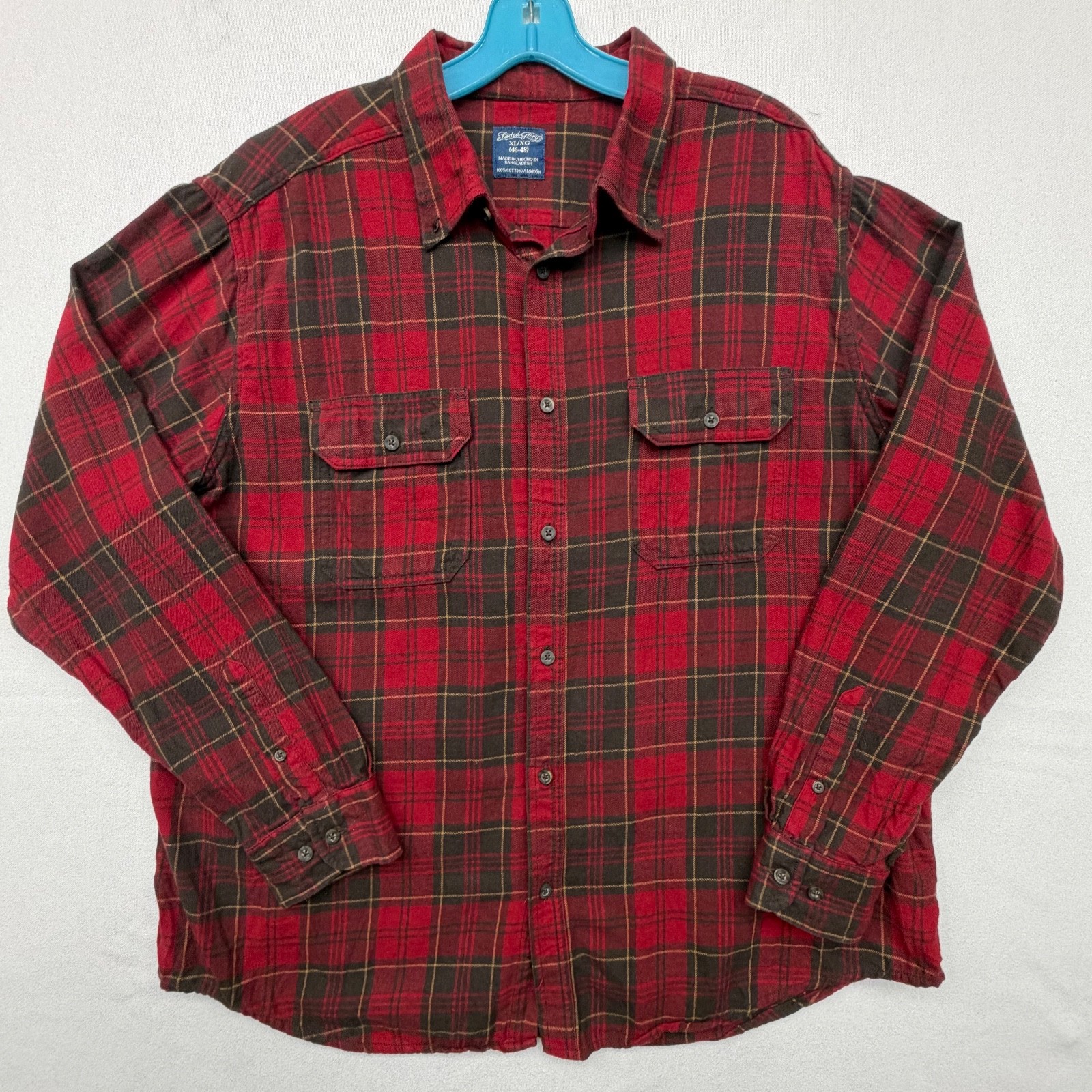 Faded Glory Flannel Button Down Shirt Mens XL Red Plaid Long Sleeve Button Down