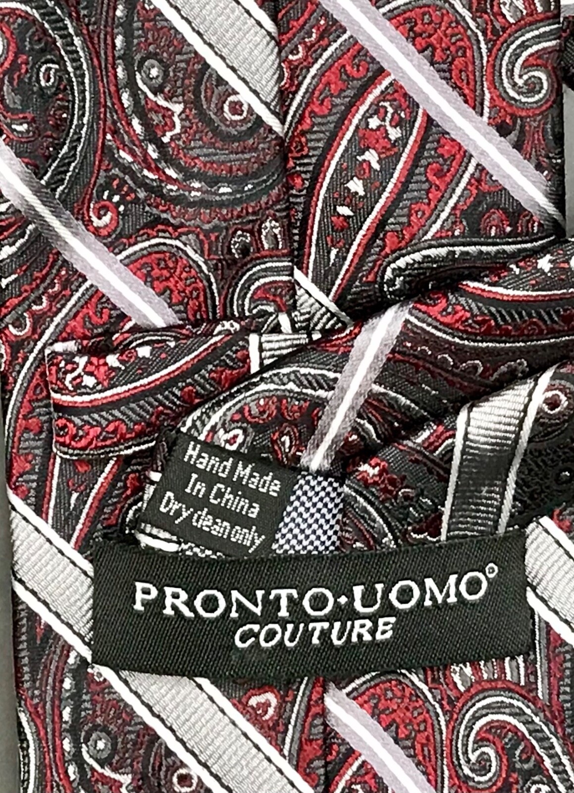 Pronto Uomo Couture Tie Paisley/W/Steel Grey Stripe red black Charcoal