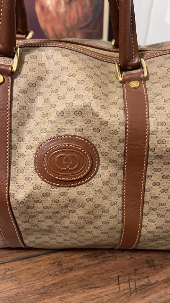 Gucci Monogram Canvas Duffle Bag with Leather Trim