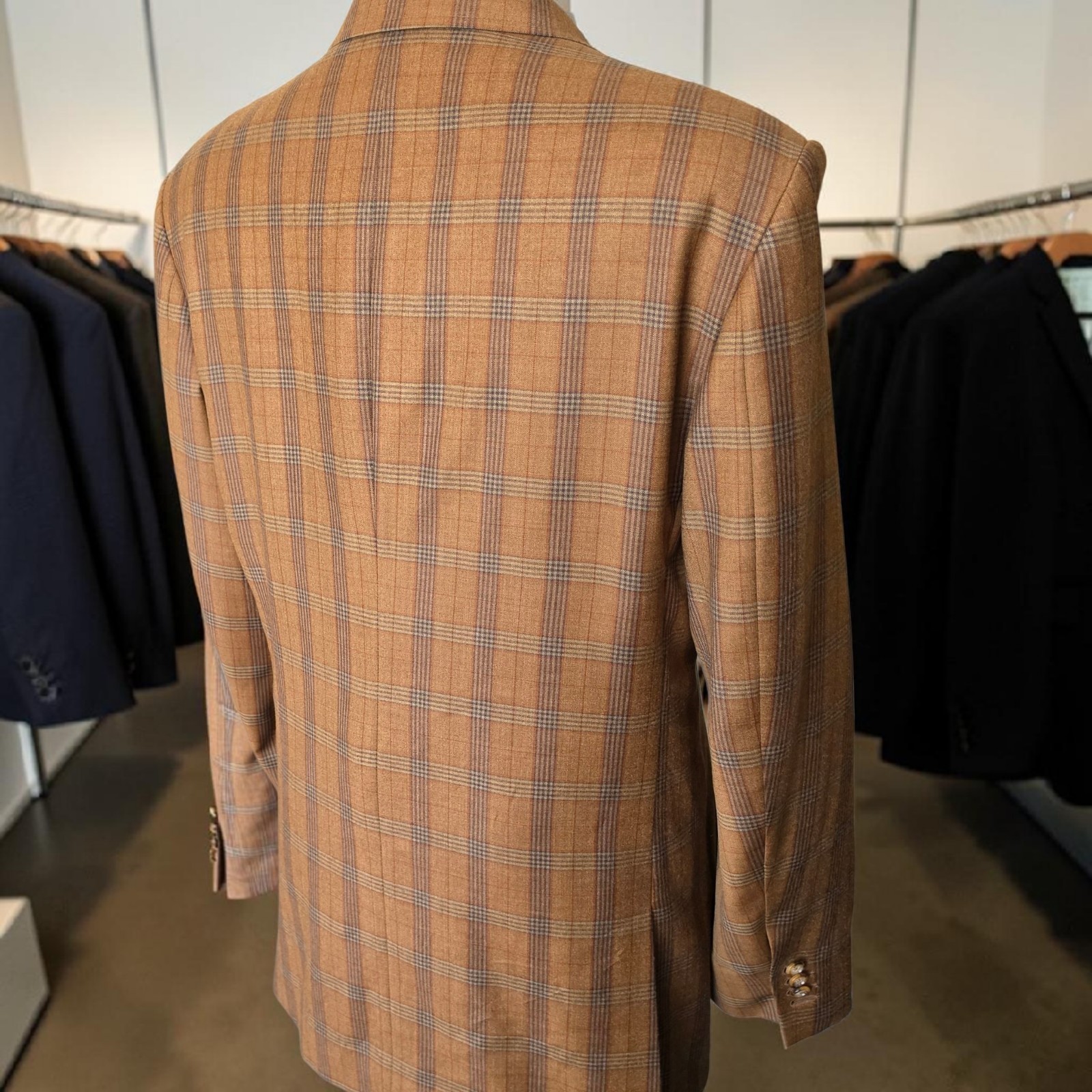 Bespoke Plaid Blazer 46r Full Canvas Working Cuff Patch Pocket Dual Vent