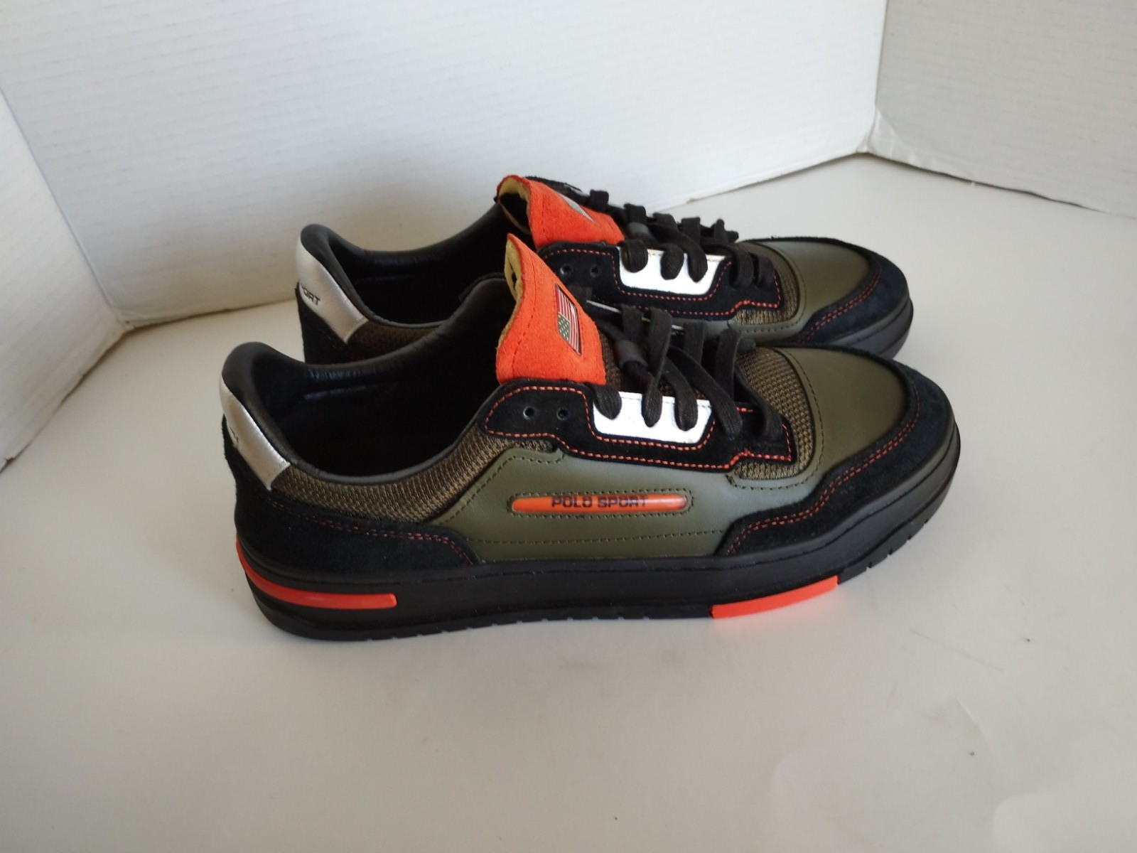 Polo Sport Ralph Loren PS300 Sneakers olive Green/ orange Leather Men’s Size 9
