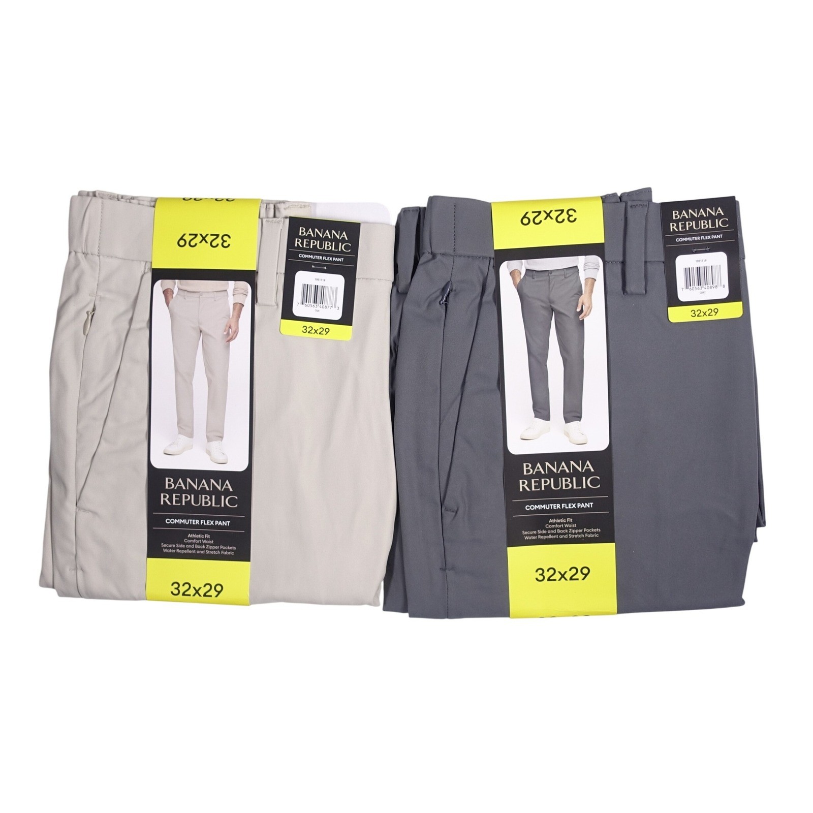 Banana Republic Mens Commuter Flex Pant 32×29 Athletic Fit Tan Gray 2 Pack NWT