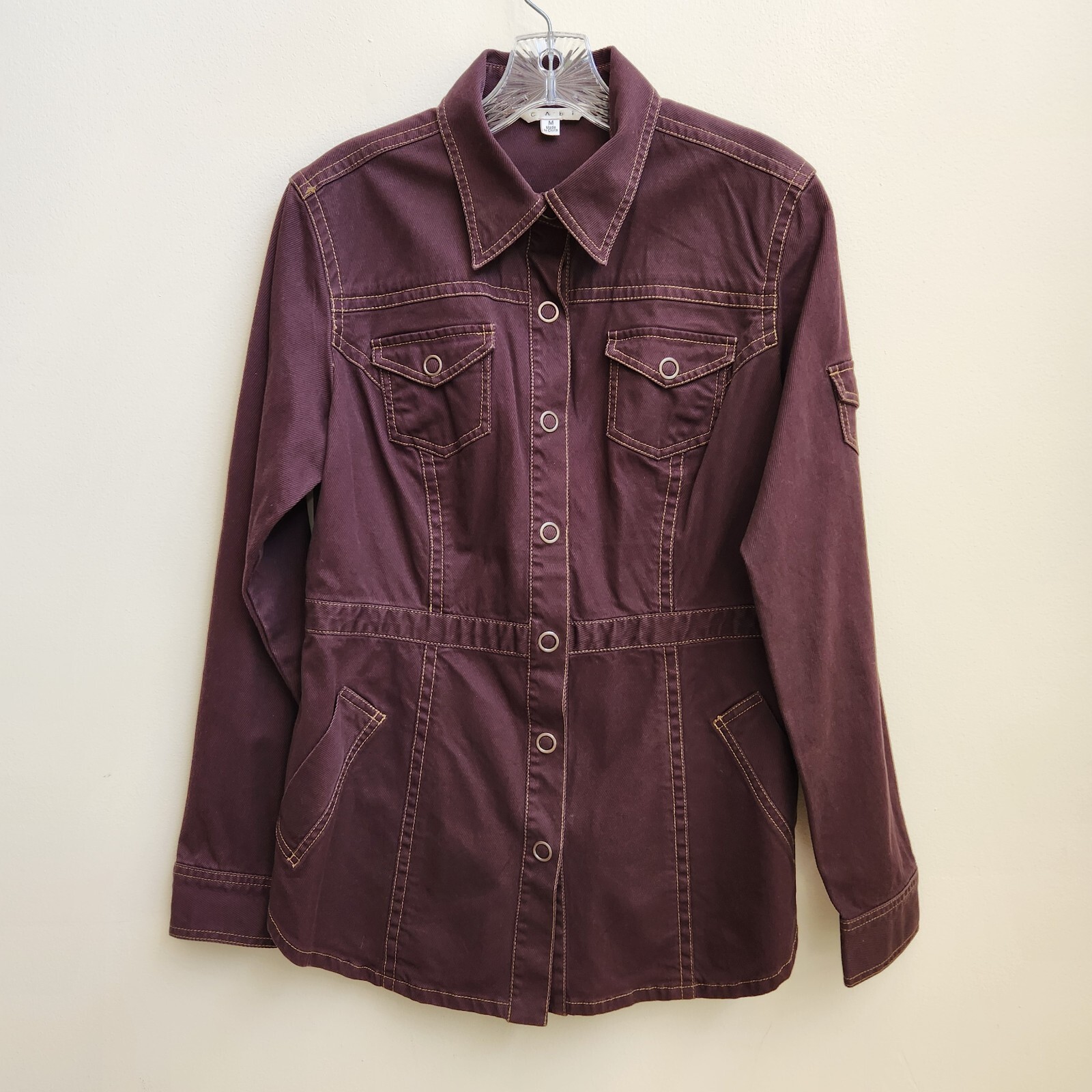 Cabi Jacket Women’s M Chocolate Brown Denim Safari Front Snap Barn Chore Western