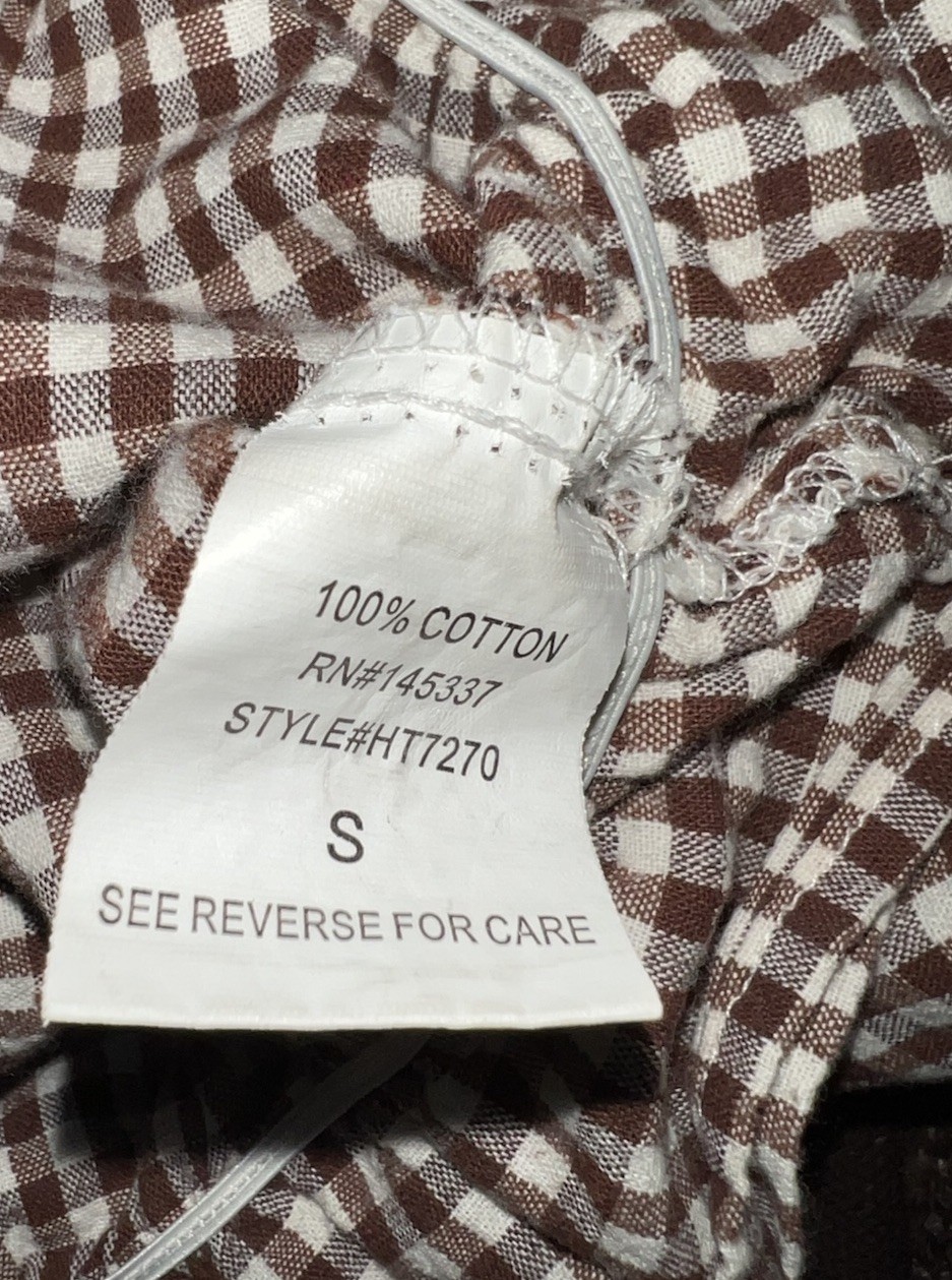 Hesperus Brown Gingham Peter Pan Collar Crop Blouse Ruffle Cotton Women’s S