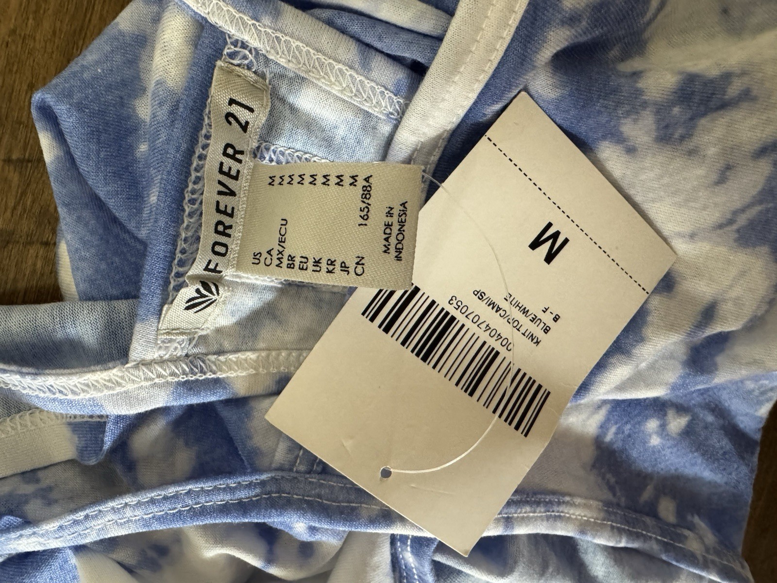 NWT Forever 21 Blue & White Tie Dye Split Back Tank Medium