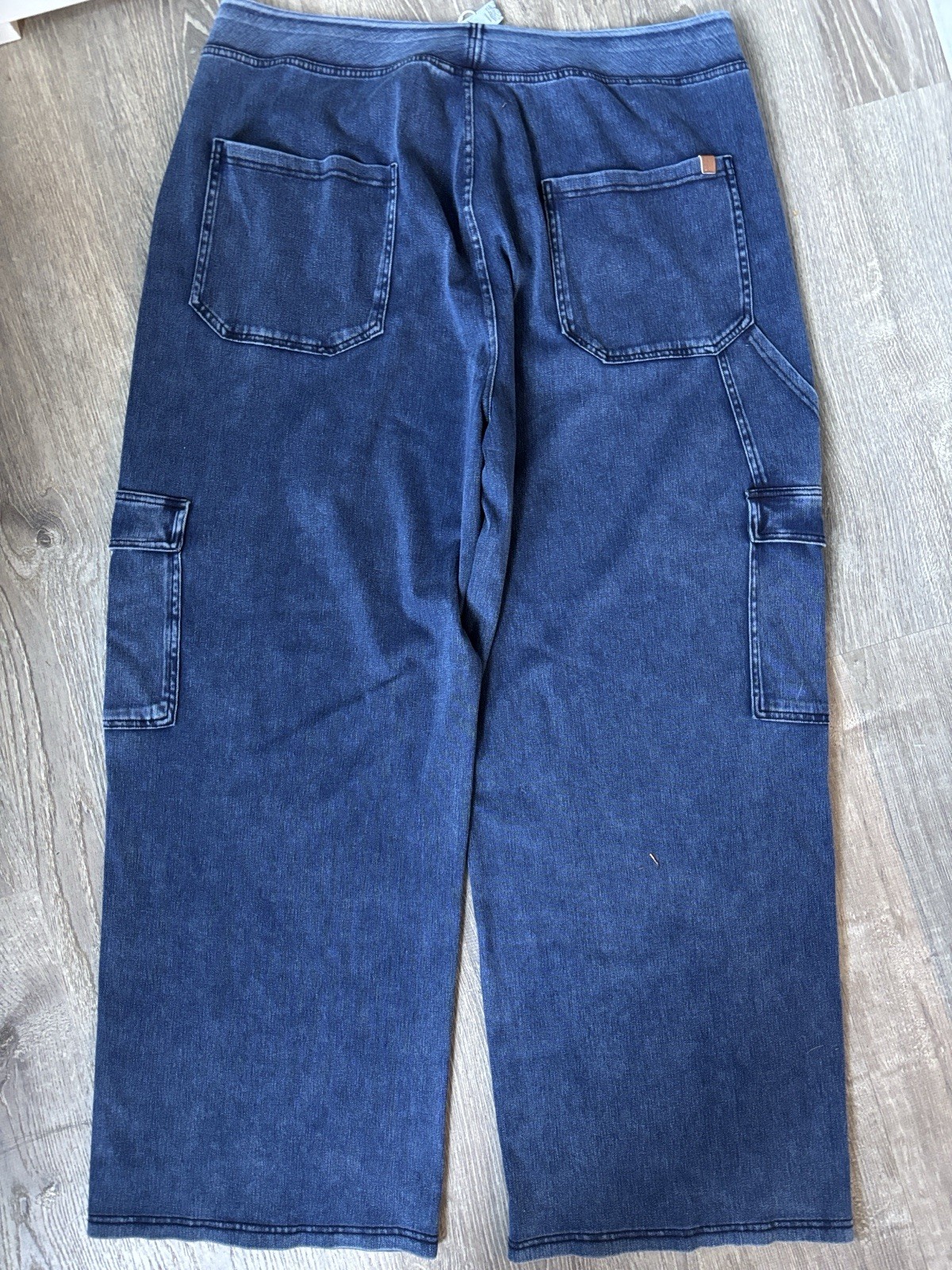 NWT HALARA Blue Women’s Cargo Pull On Flex Straight Denim Jean Pants 3X Stretch