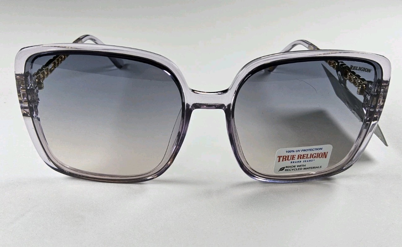 True Religion 100% UV Protection Oversized Square Purple Gold Logo Sunglasses