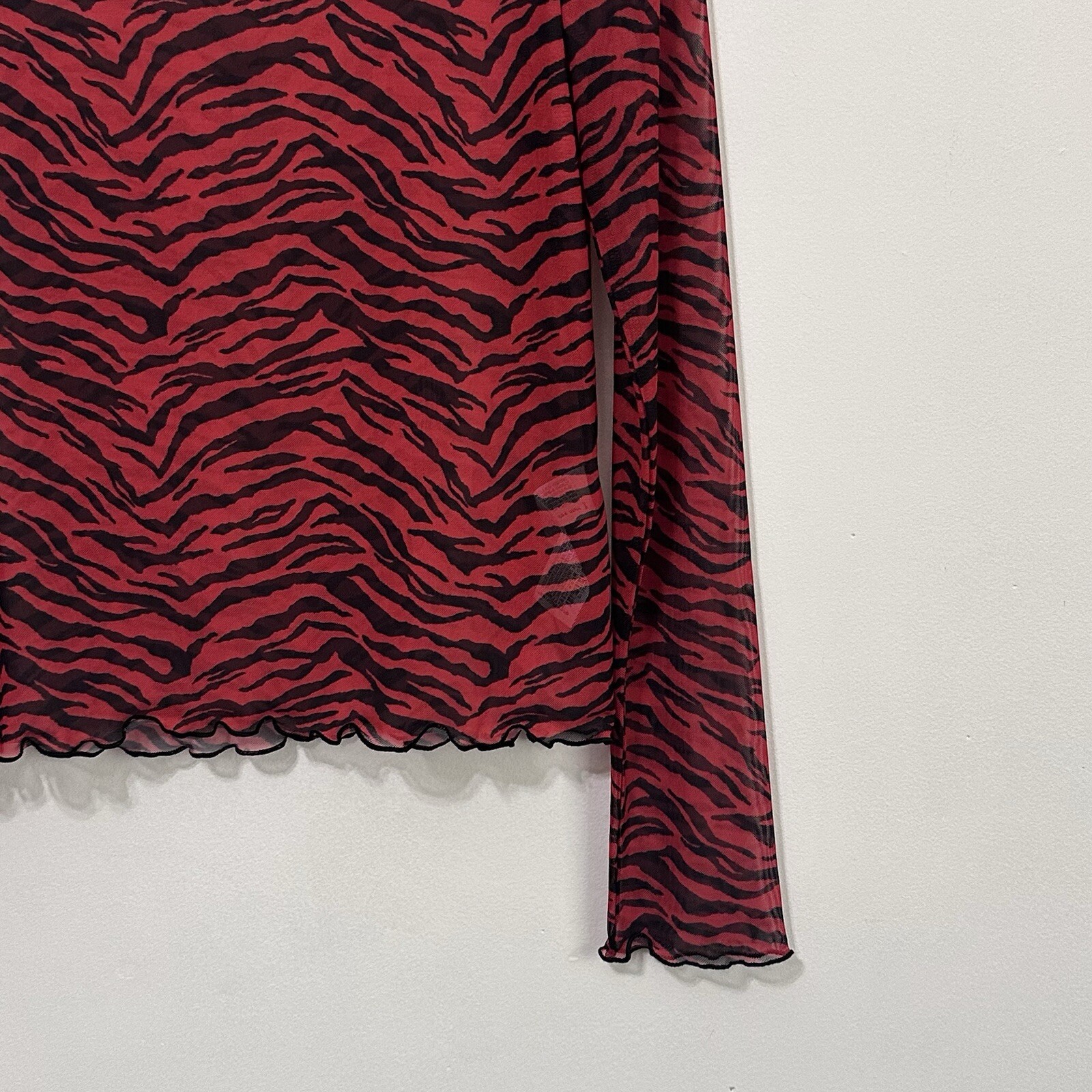 Zara Sheer Red Zebra Top Shirt S Long Sleeve Shirt Cocktail Club Party Concert