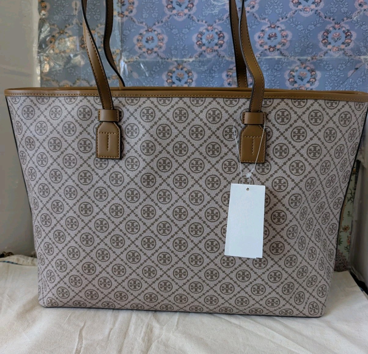 TORY BURCH T MONOGRAM CANVAS TOTE BAG size Large NWT