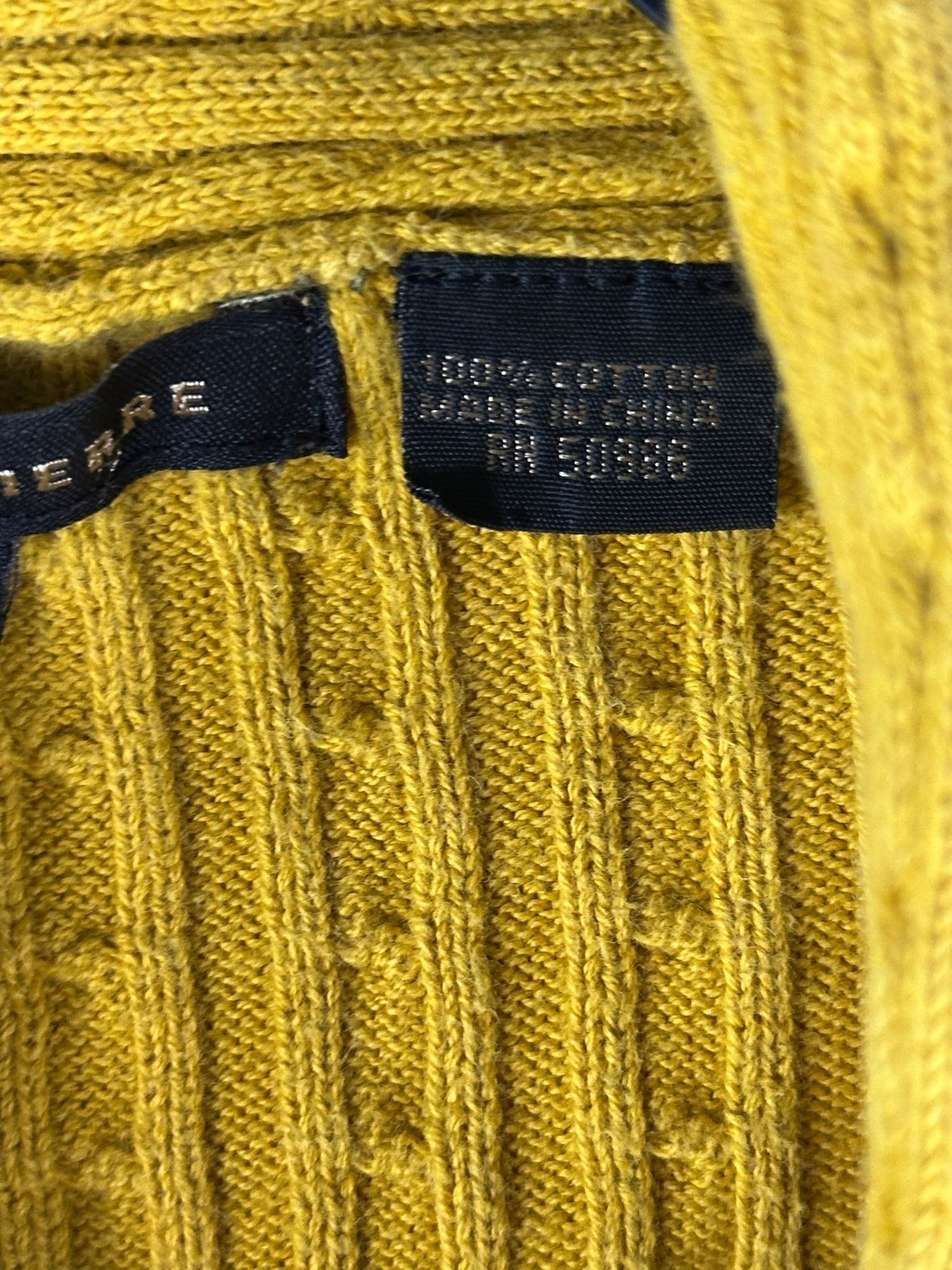 Jeanne Pierre Sweater Womens S Cable Knit Shawl Collar 100% Cotton Mustard READ