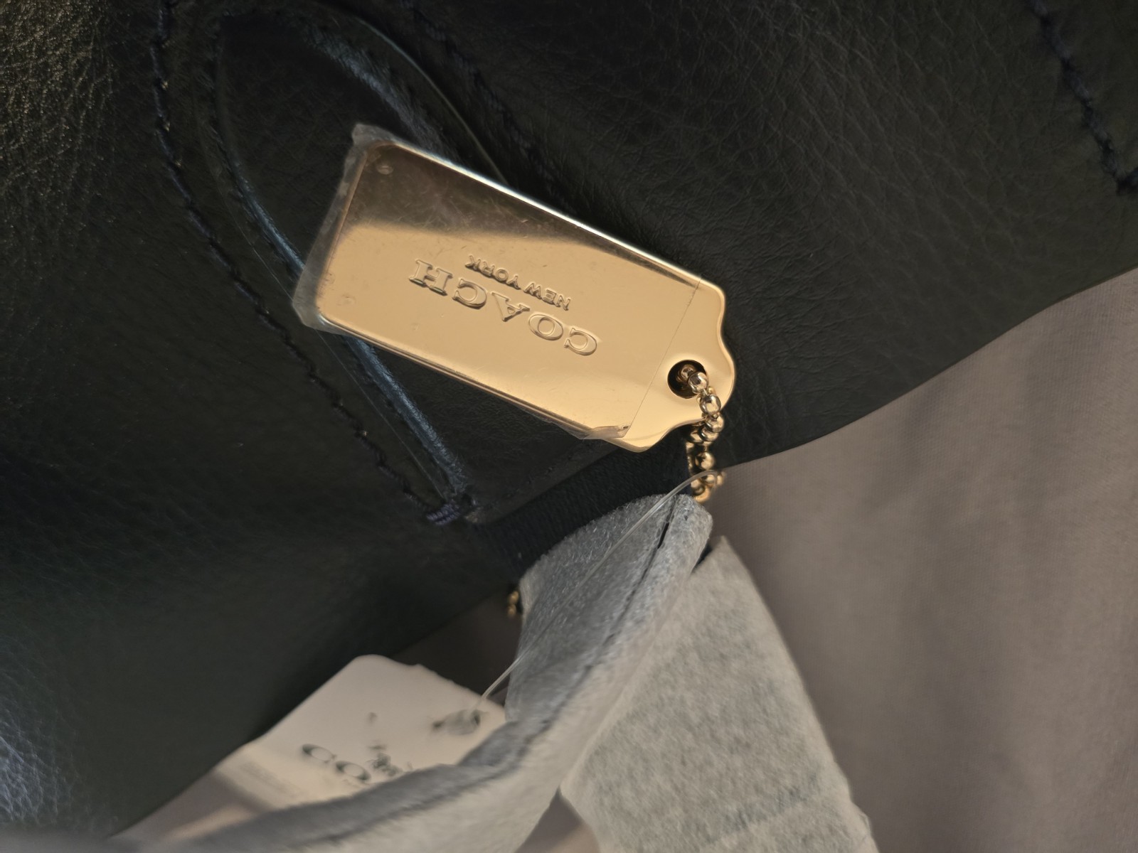 Coach Derby Tote Pebble Leather Shoulder Bag Navy Blue W/ Gold Coach Tag