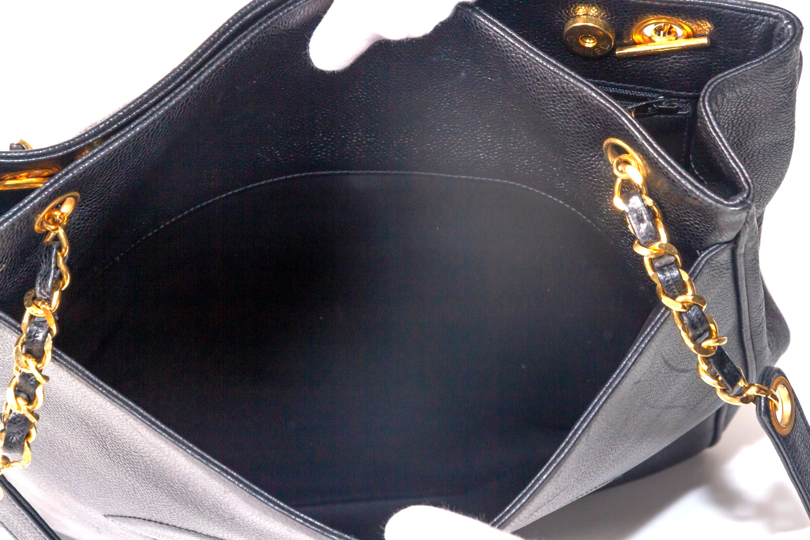 CHANEL Coco Mark Caviarskin Chain Shoulder Tote Bag USED 【Condition Rating SA】