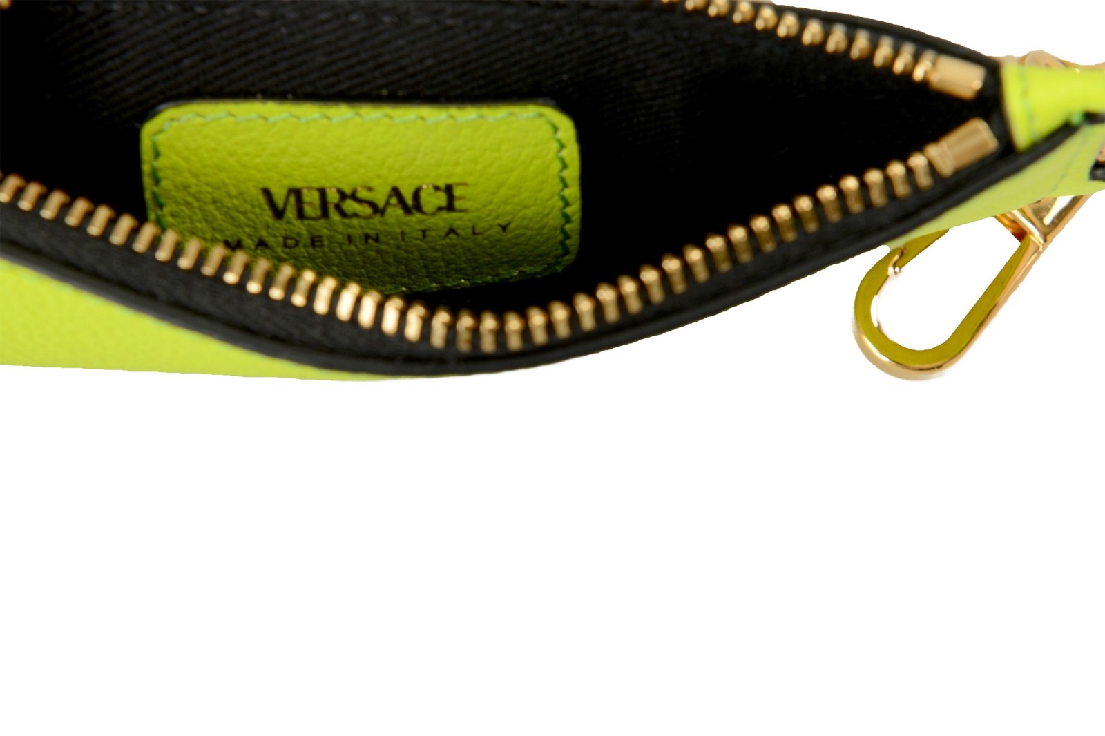 Versace Women’s Acid Lime 100% Textured Leather Card Case Keychain