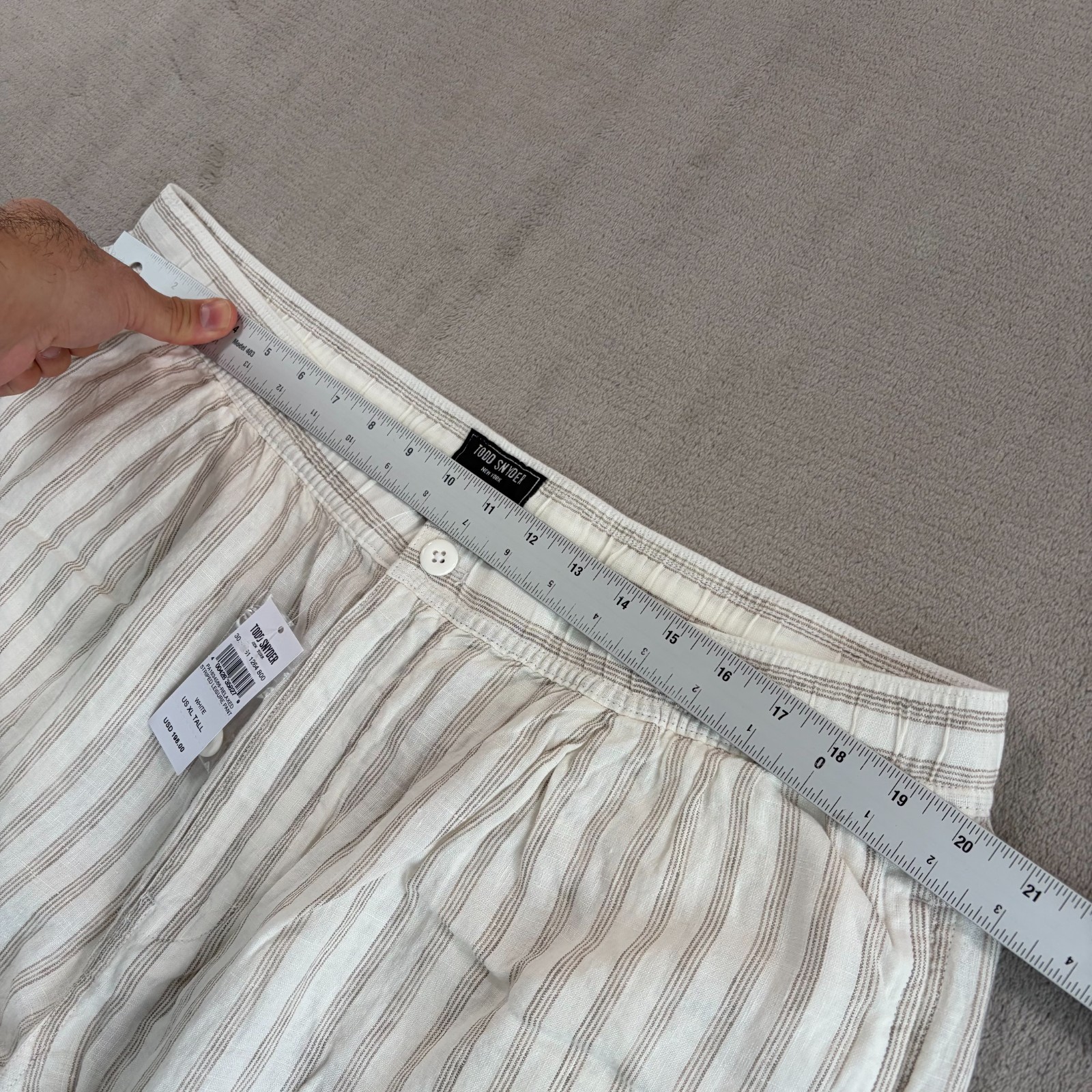 TODD SNYDER Relaxed 100% Linen Leisure Pants in White Striped Pleated NWT $198