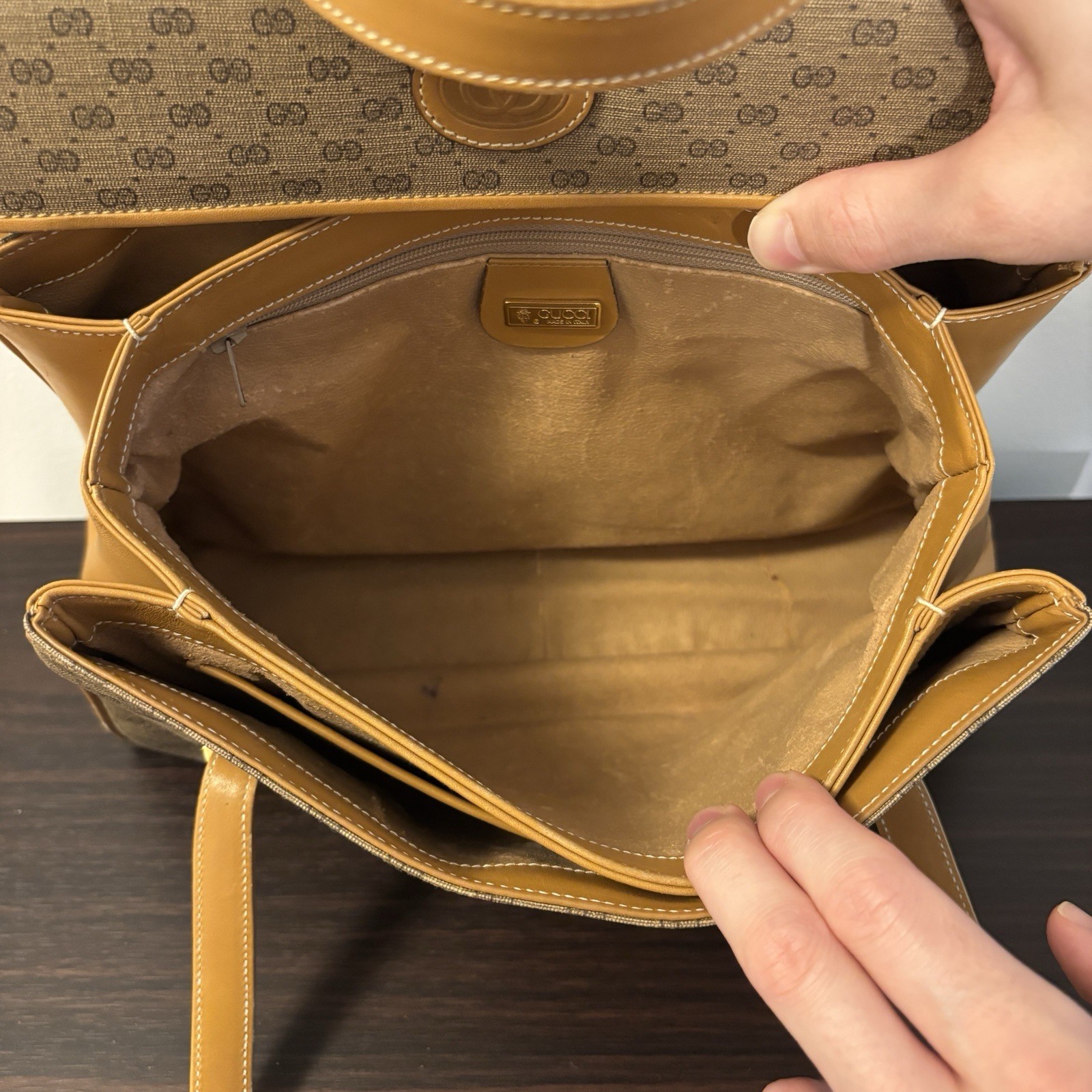 Gucci GG Monogram Shoulder Bag Gold Hardware Snap Closure