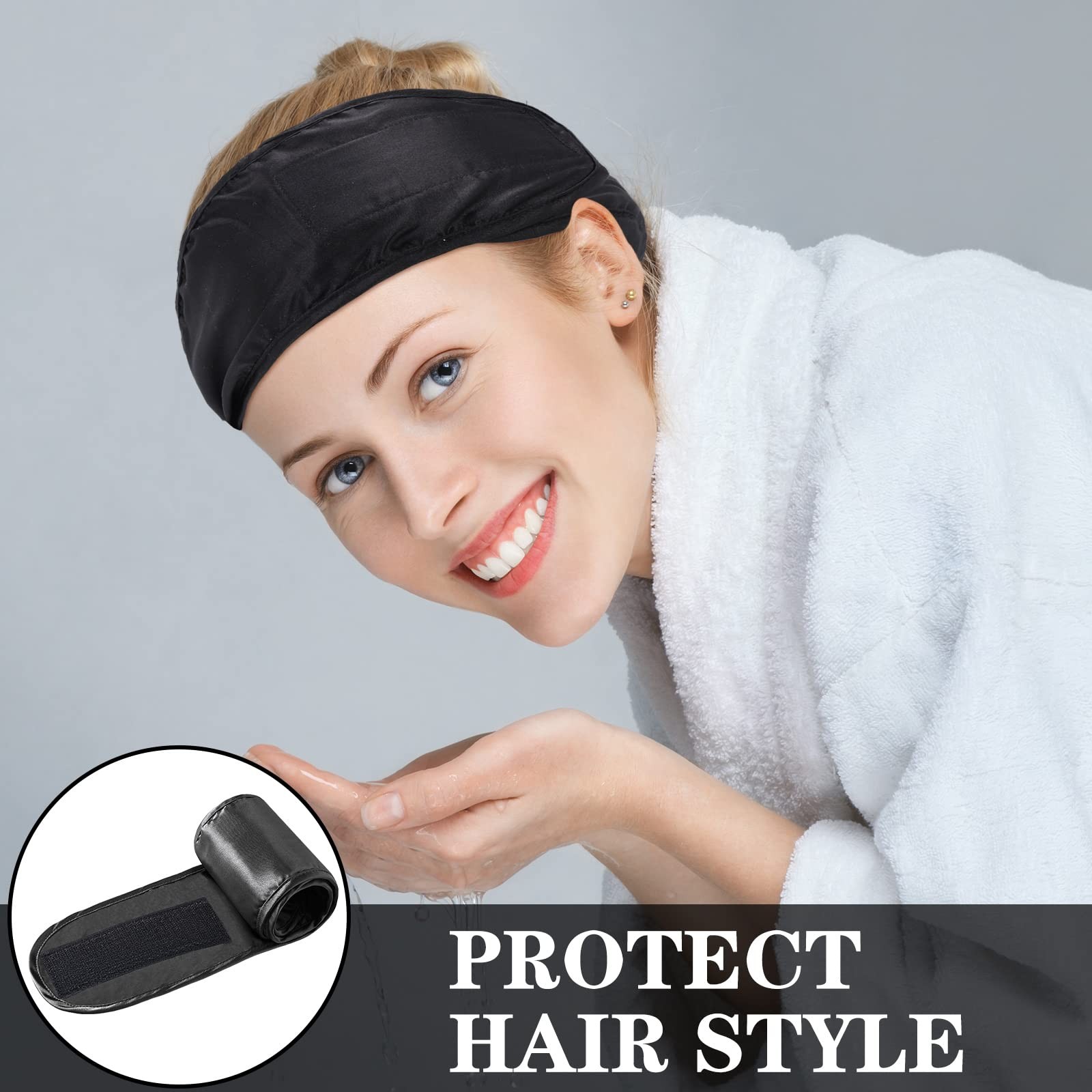Hercicy 6 Packs Black Satin Spa Headband Silk One Size Fits Most, Color