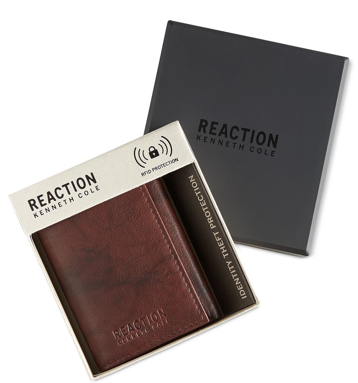 Kenneth Cole REACTION Men’s RFID Protection Leather Trifold Wallet Brown