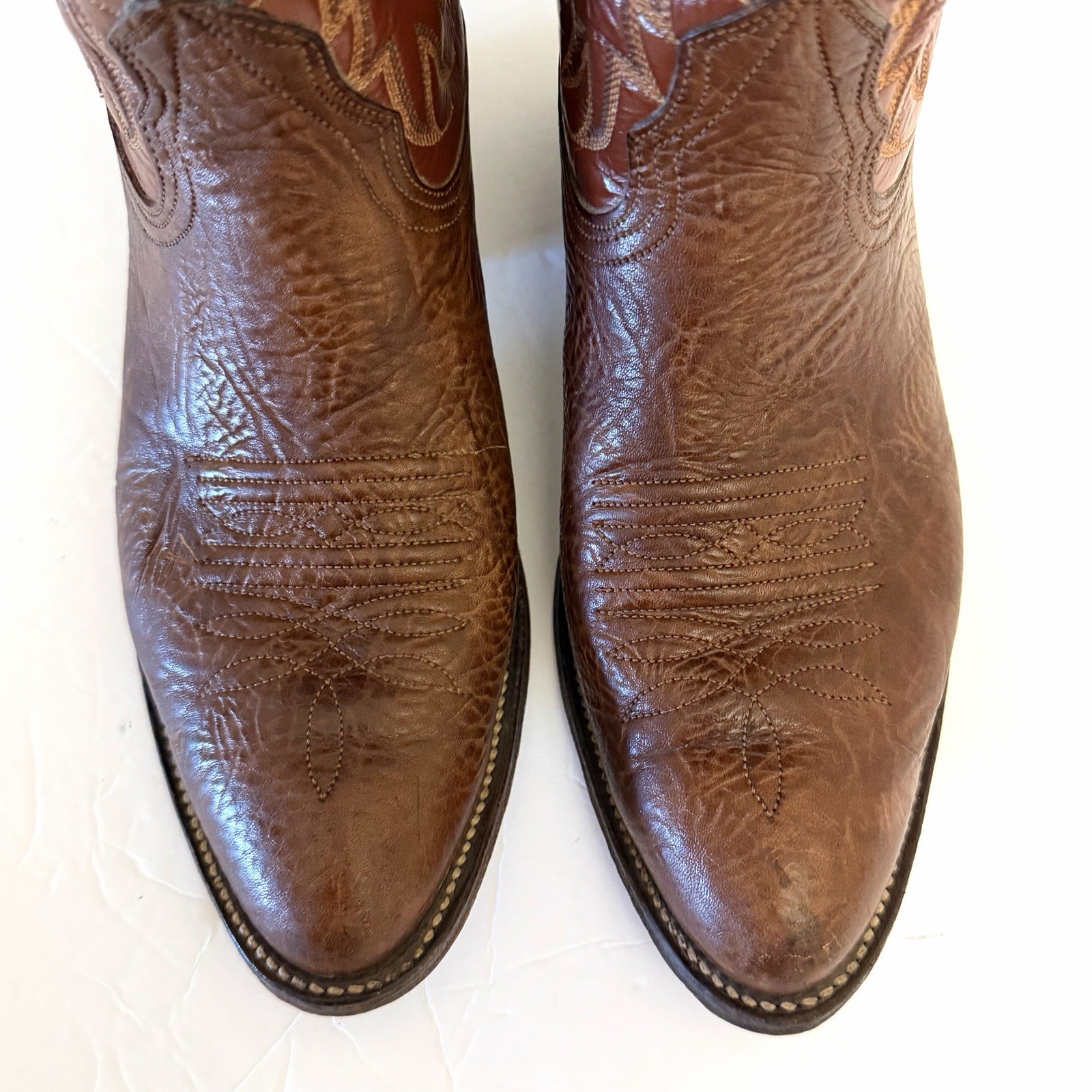 Vtg Nocona Bullhide Leather Cowboy Boots Mens Size 8D Brown Texas Western Boots
