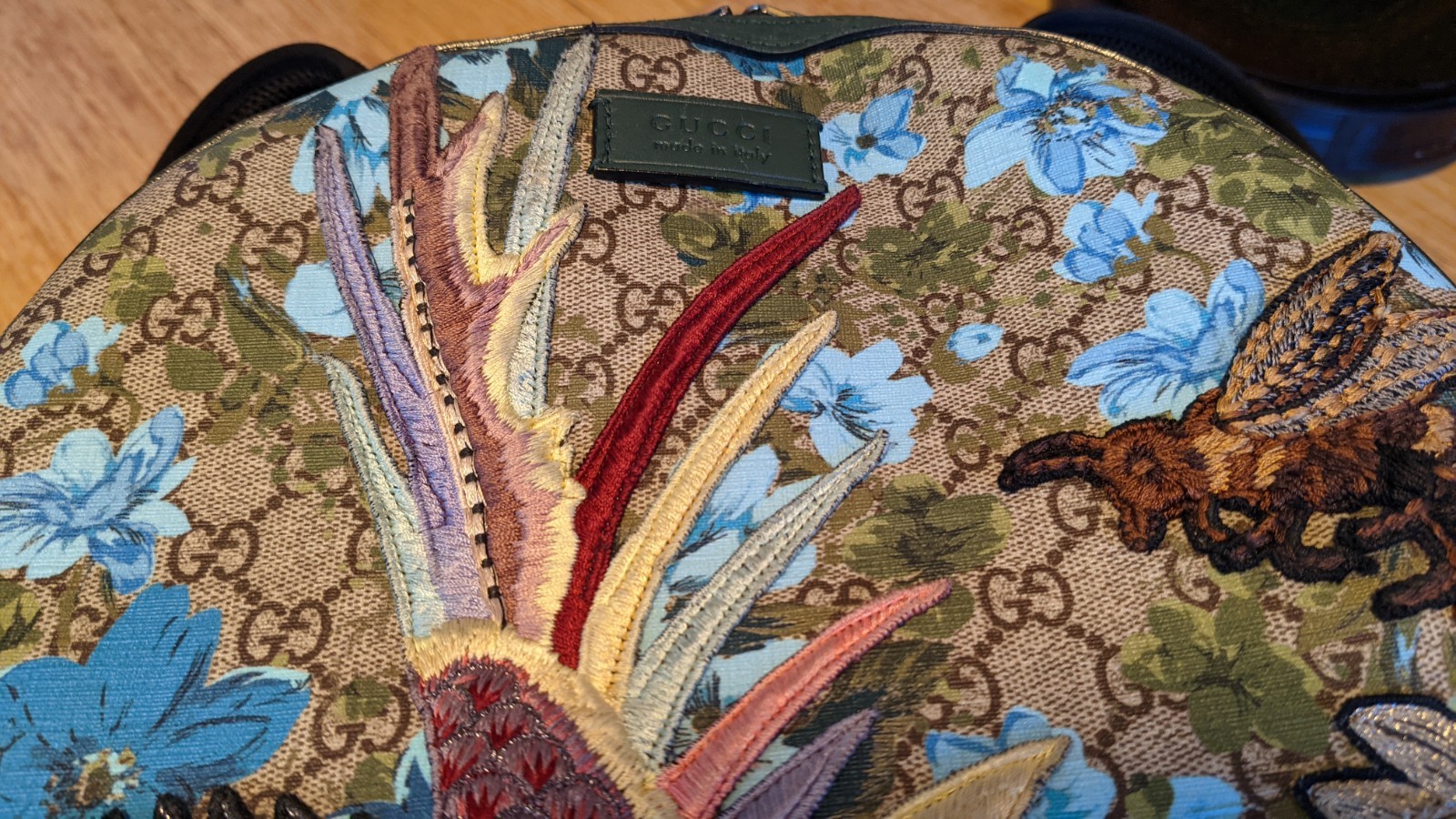 Gucci GG Blooms Backpack Bird Flower Supreme Beige Green (419584K)