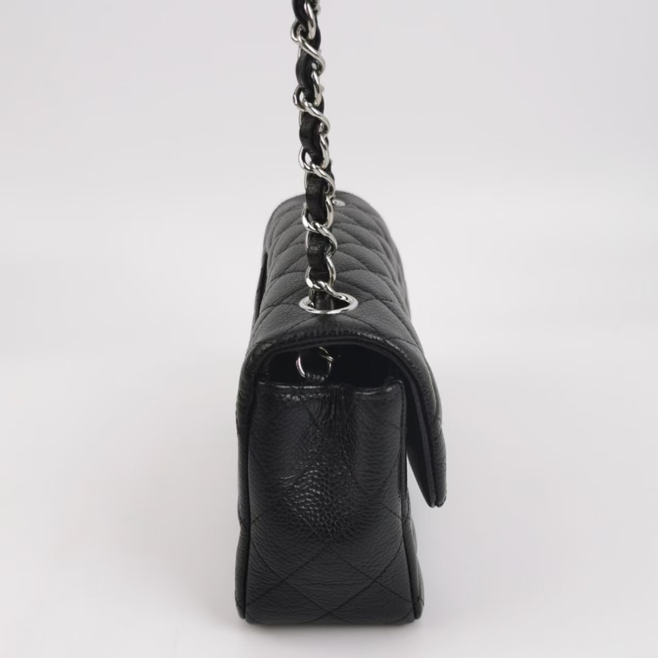 Chanel New Mini Flap Bag 20cm Black Caviar Silver Hardware SHW Auth