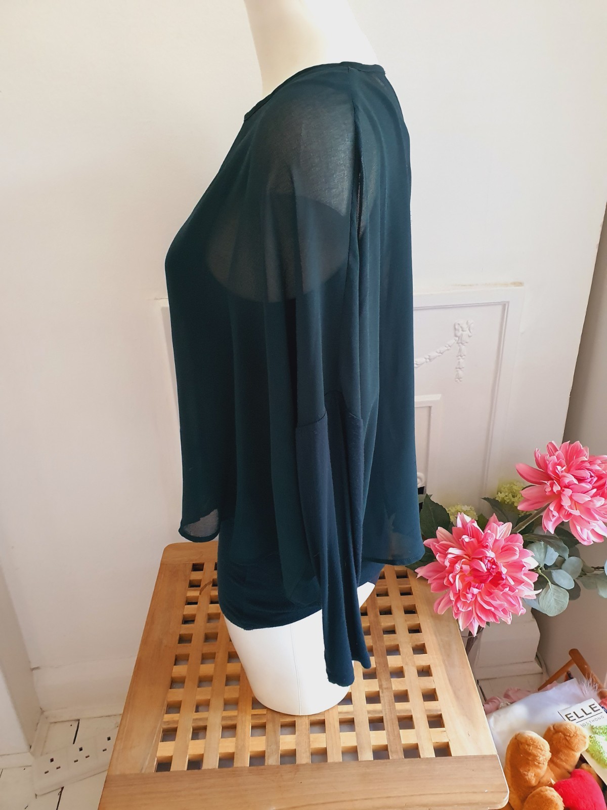 Mint Velvet Dark Green Star Embroidered Draped Top, UK Size 10