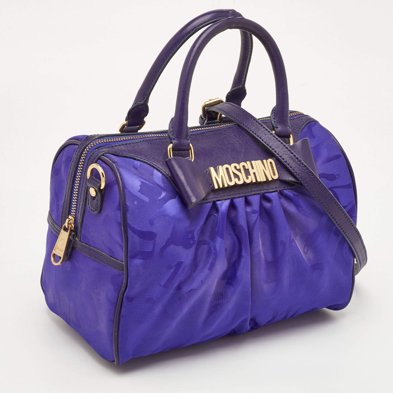 Moschino Redwall Medium Blue Nylon and Leather Satchel