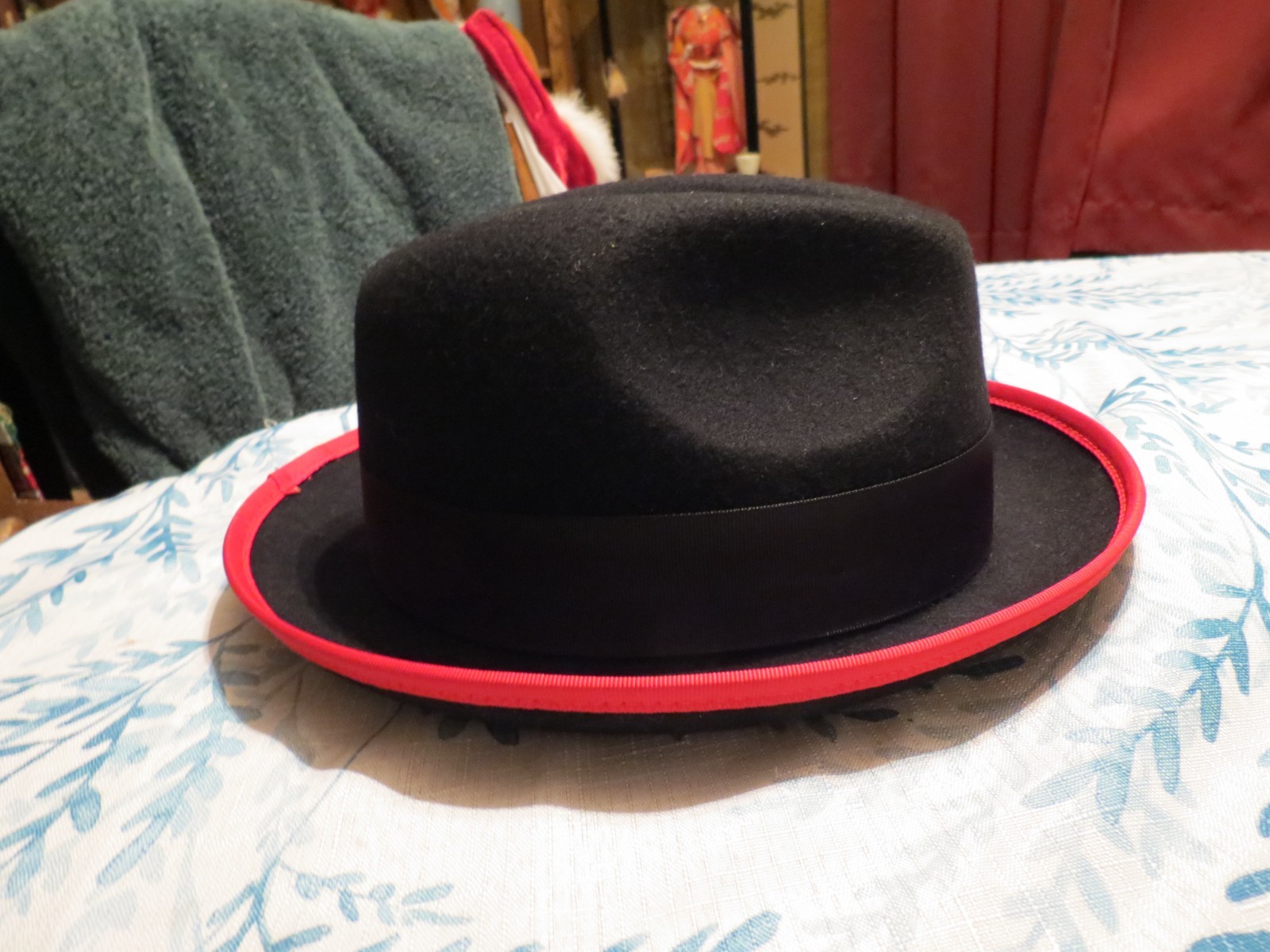 NEW, MEN’S BRUNO CAPELO CHICAGO SNAP BRIM BLK WT RED FEDOA AUSTRALIAN WOOL HAT
