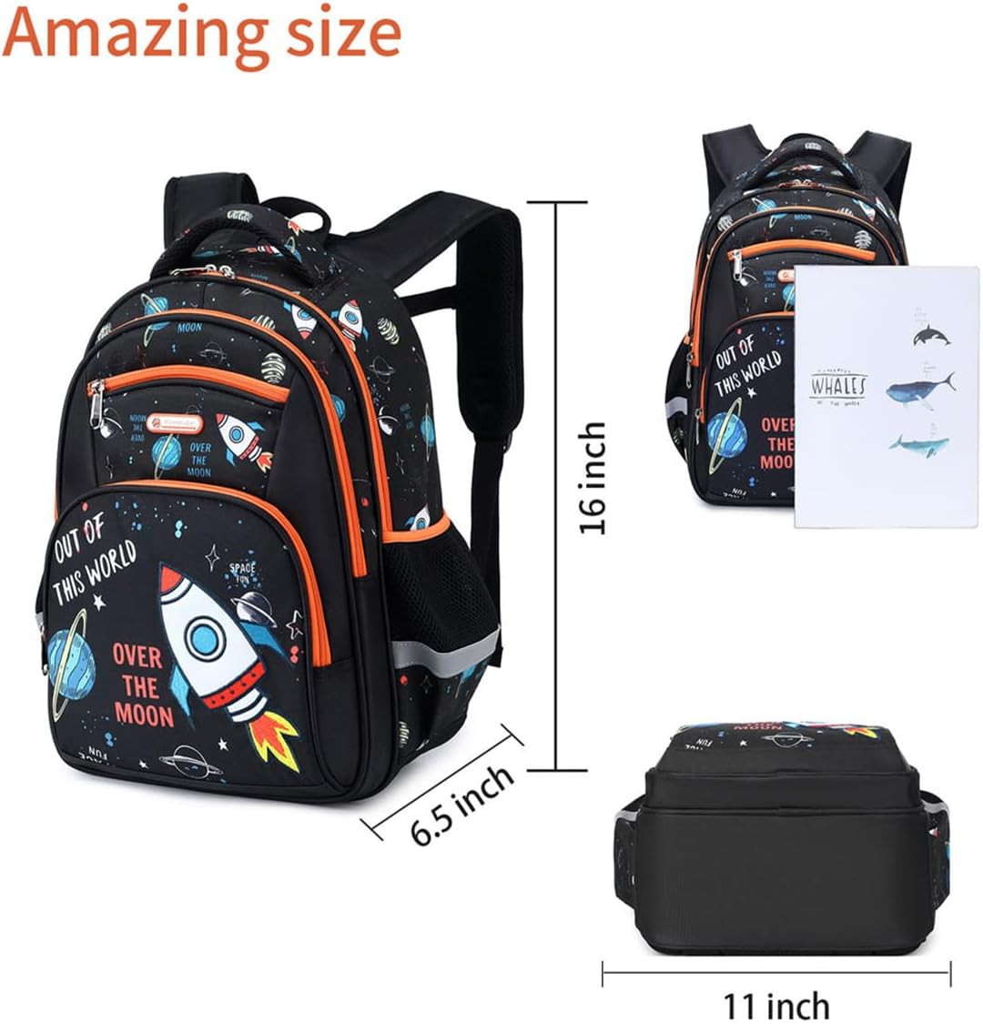 Lightweight Waterproof School Backpack for Kids – Fun Space Prints, 16 Inch