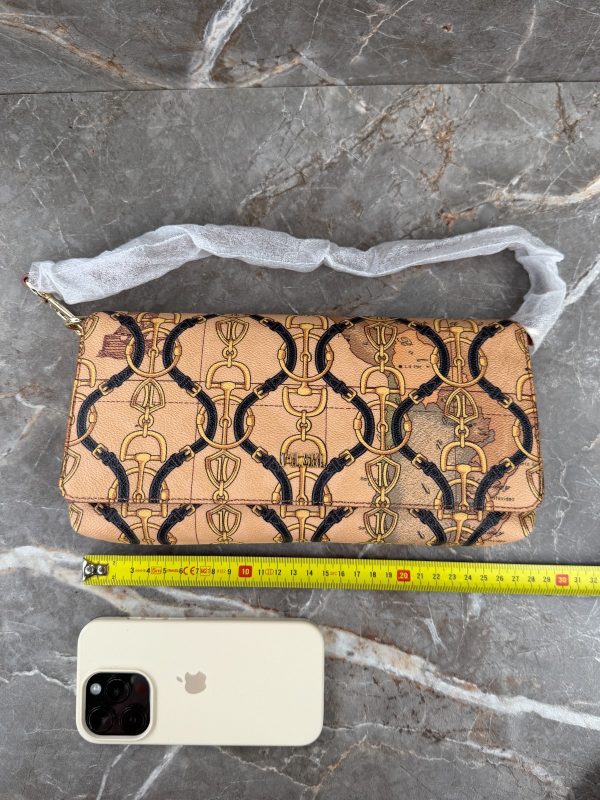 Alviero Martini 1a Classe Geo Map Chain Print Crossbody Clutch Bag Flap NWT