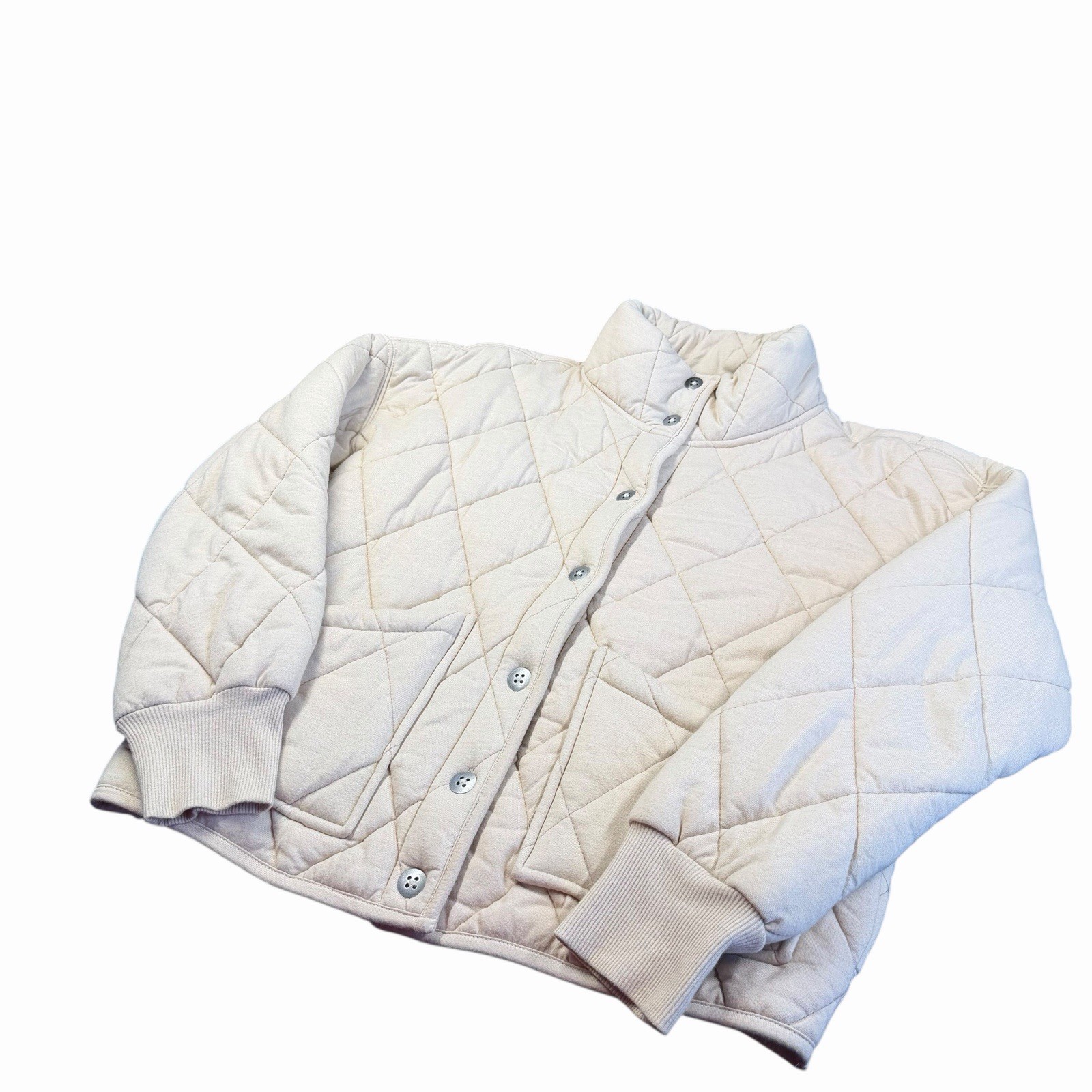 Wild Fable Quilted Button Front Jacket Cream Collared Casual Size S
