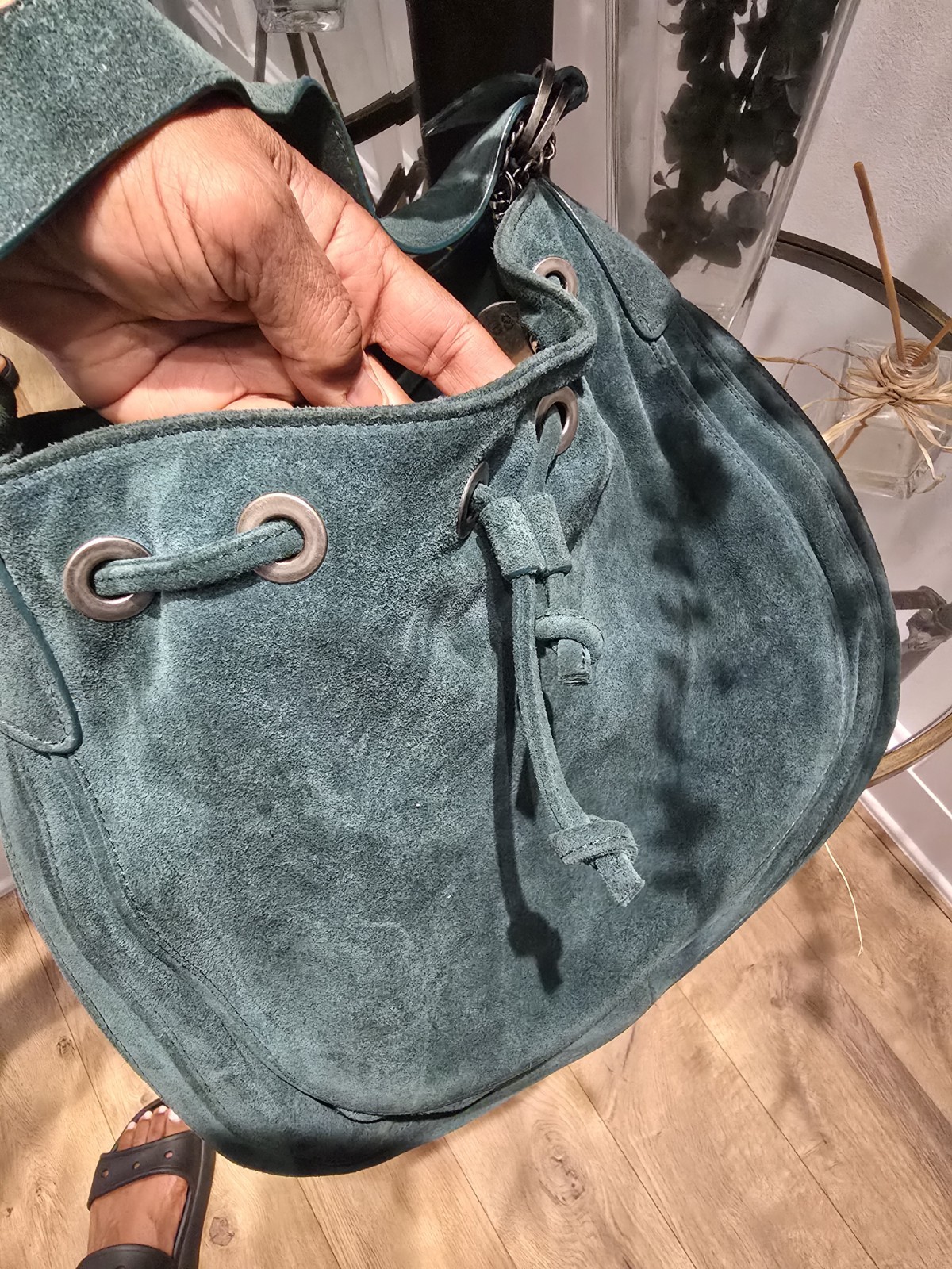 Charles by Charles David Green Suede Shoulder Bag Silver Hardware