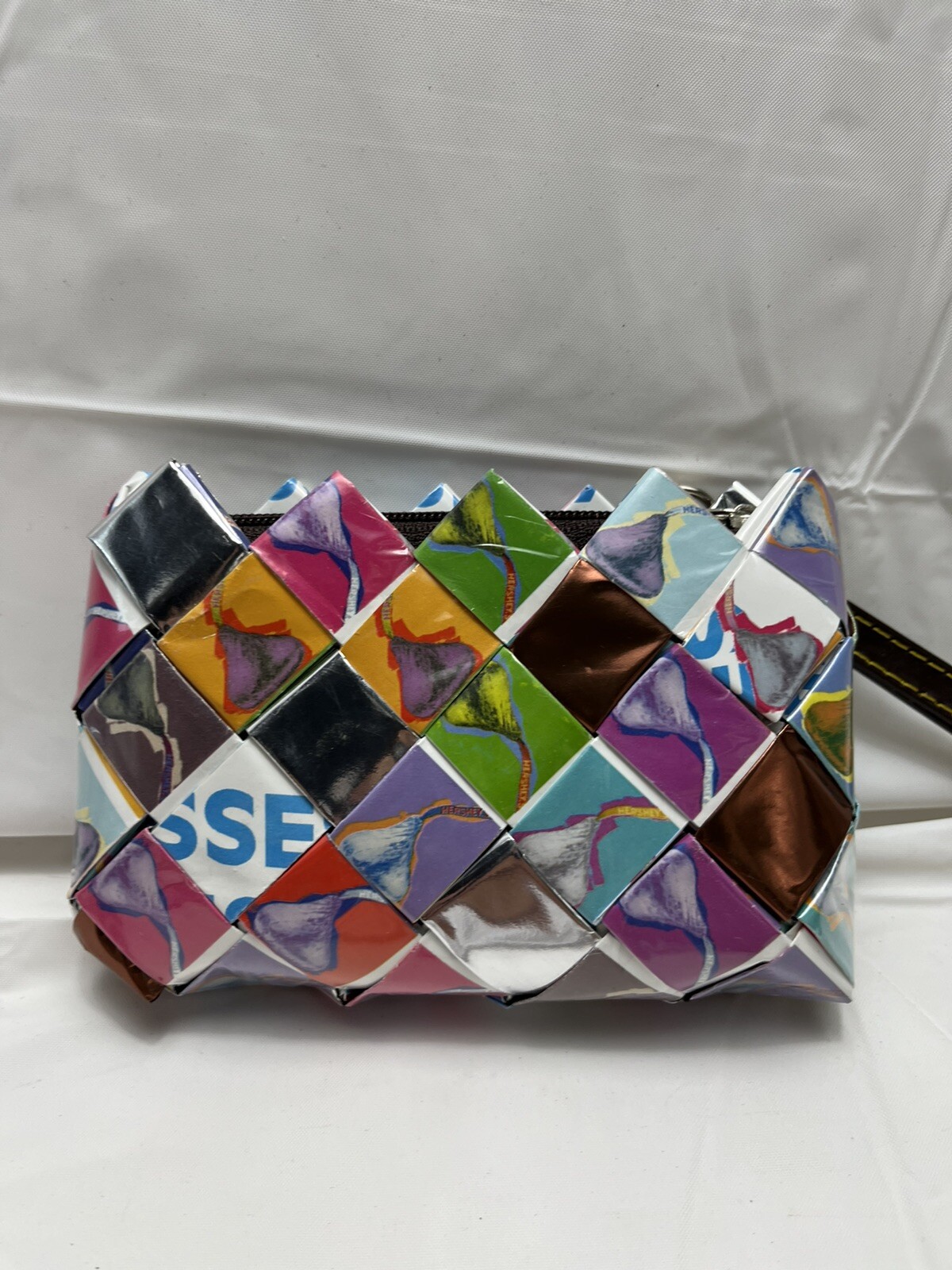 Festive “Kisses” Nahui Ollin Recycled Multicolored Pouch EUC 6” x 3.5”