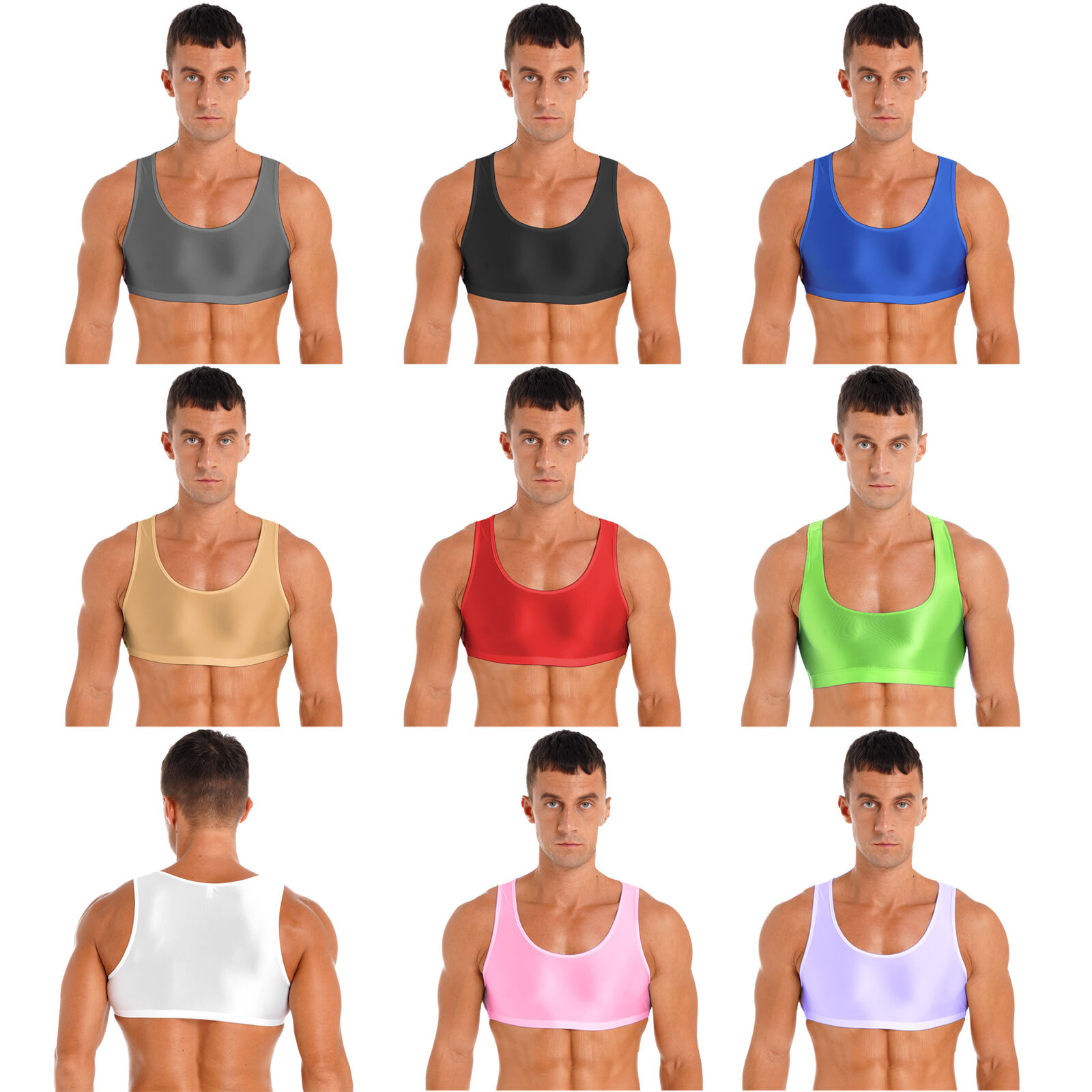 Men Sleeveless Muscle Half T-Shirts Basic Tank Crop Tops Fitness Gym Sports Vest