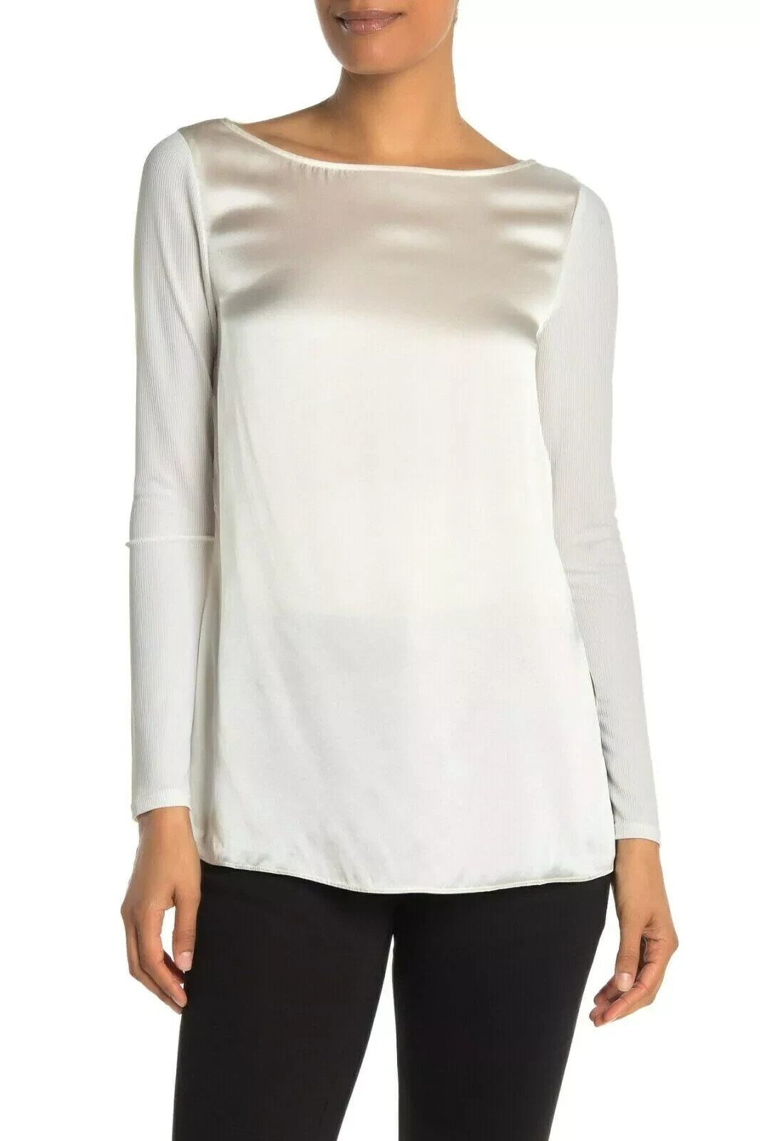 NWT $168 / CLUB MONACO Women’s CHACK Long Sleeve Silk Blend Top White/Blanc – M
