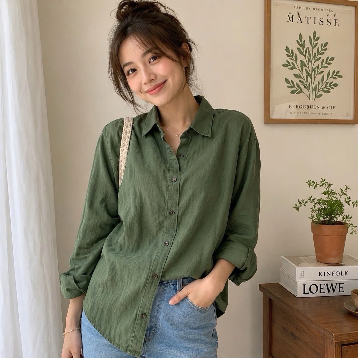 Universal Thread 100% Cotton Button Down Women’s Oversize Fit Olive Green S