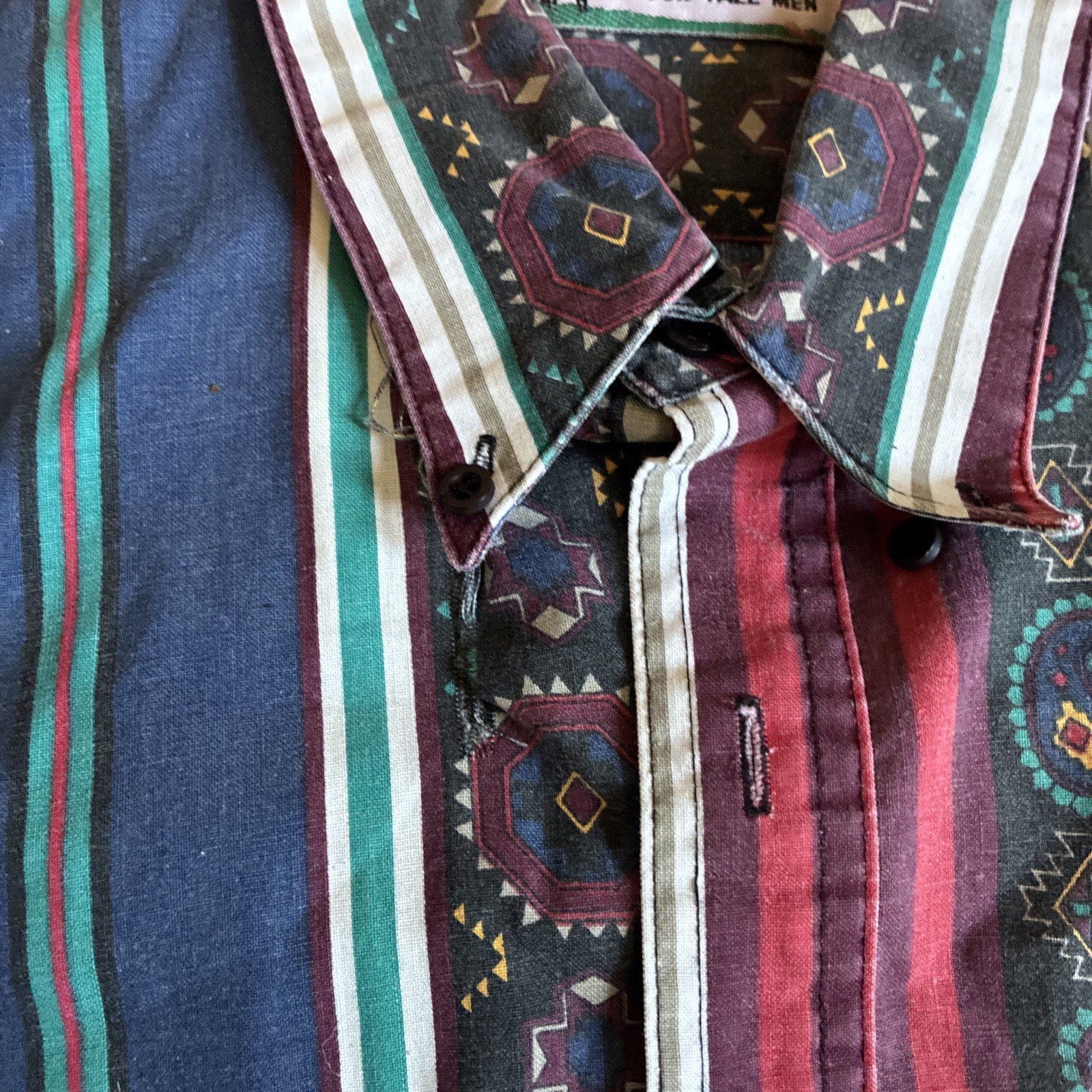 Vintage Plainsman Brushpopper Western Cowboy Shirt Aztec USA Made Read Has Rip