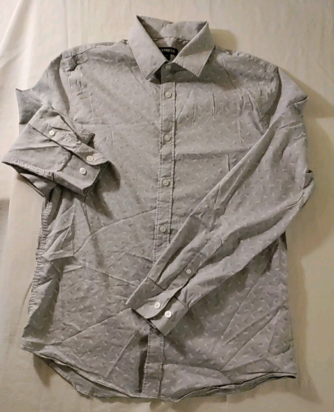 Men Express 1MX Gray Geometric Print Slim Cotton Nylon Spandex Shirt S NWOT 2020