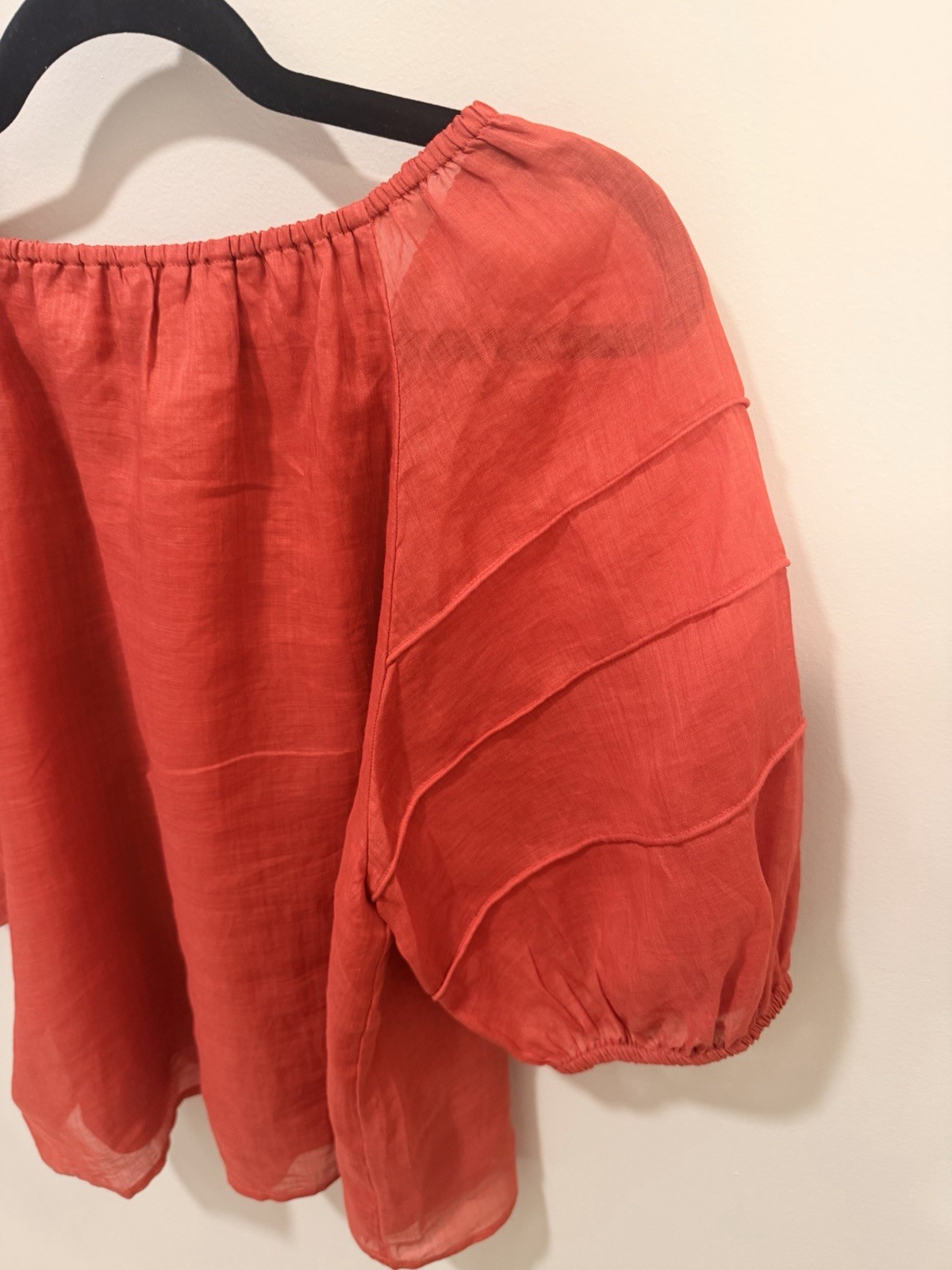 NWOT J.Crew Women’s Red Puff-Sleeve Top 100%Ramie ‚size L