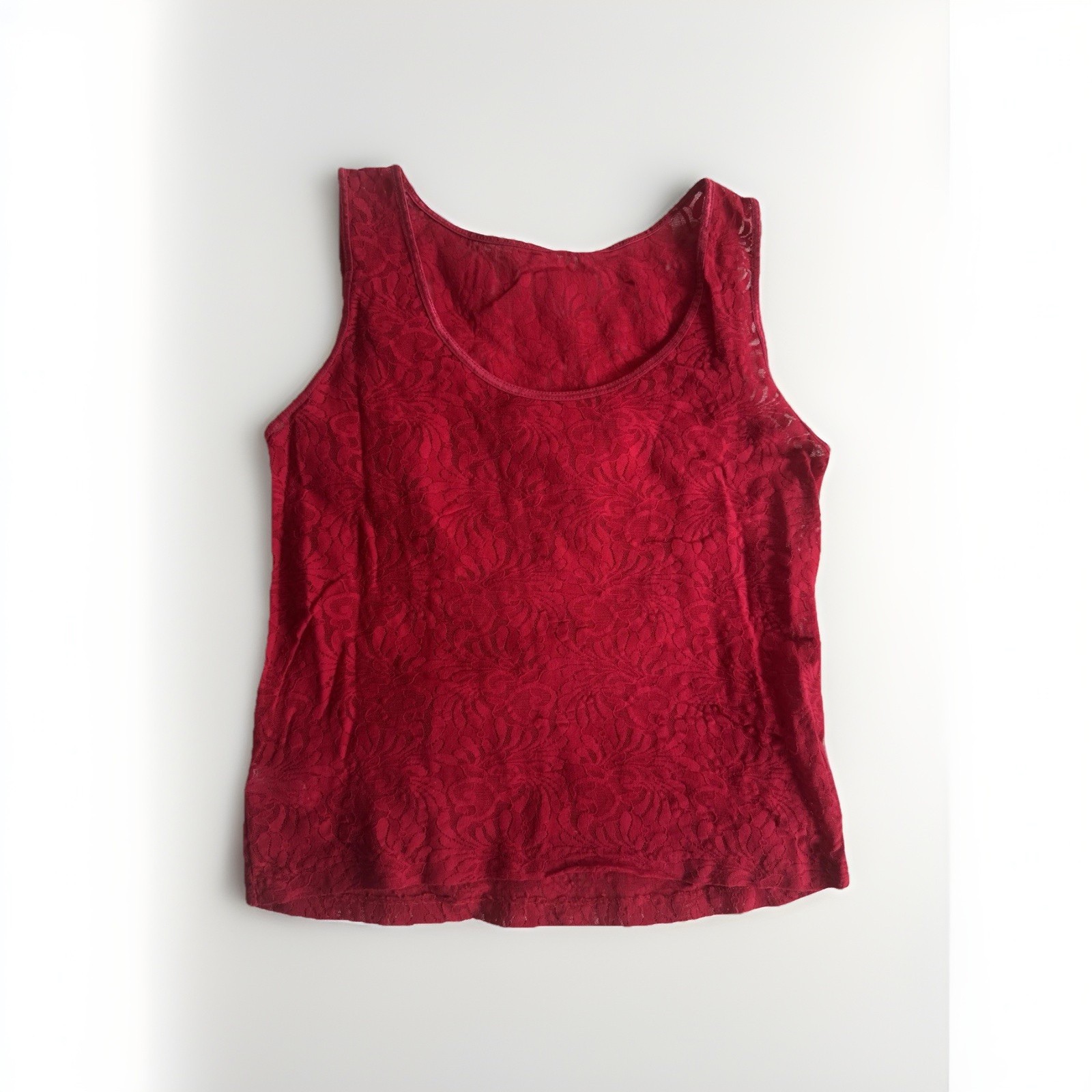 Intimates Nordstrom Vintage Tank Top Medium Red Sheer-Semi Sheer Floral Mesh